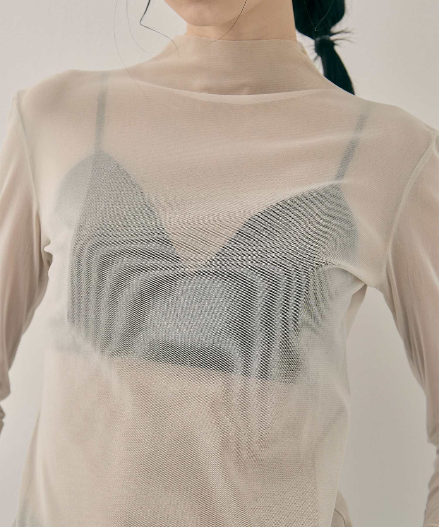 lace up sleeve sheer tops Beige tanakadaisuke