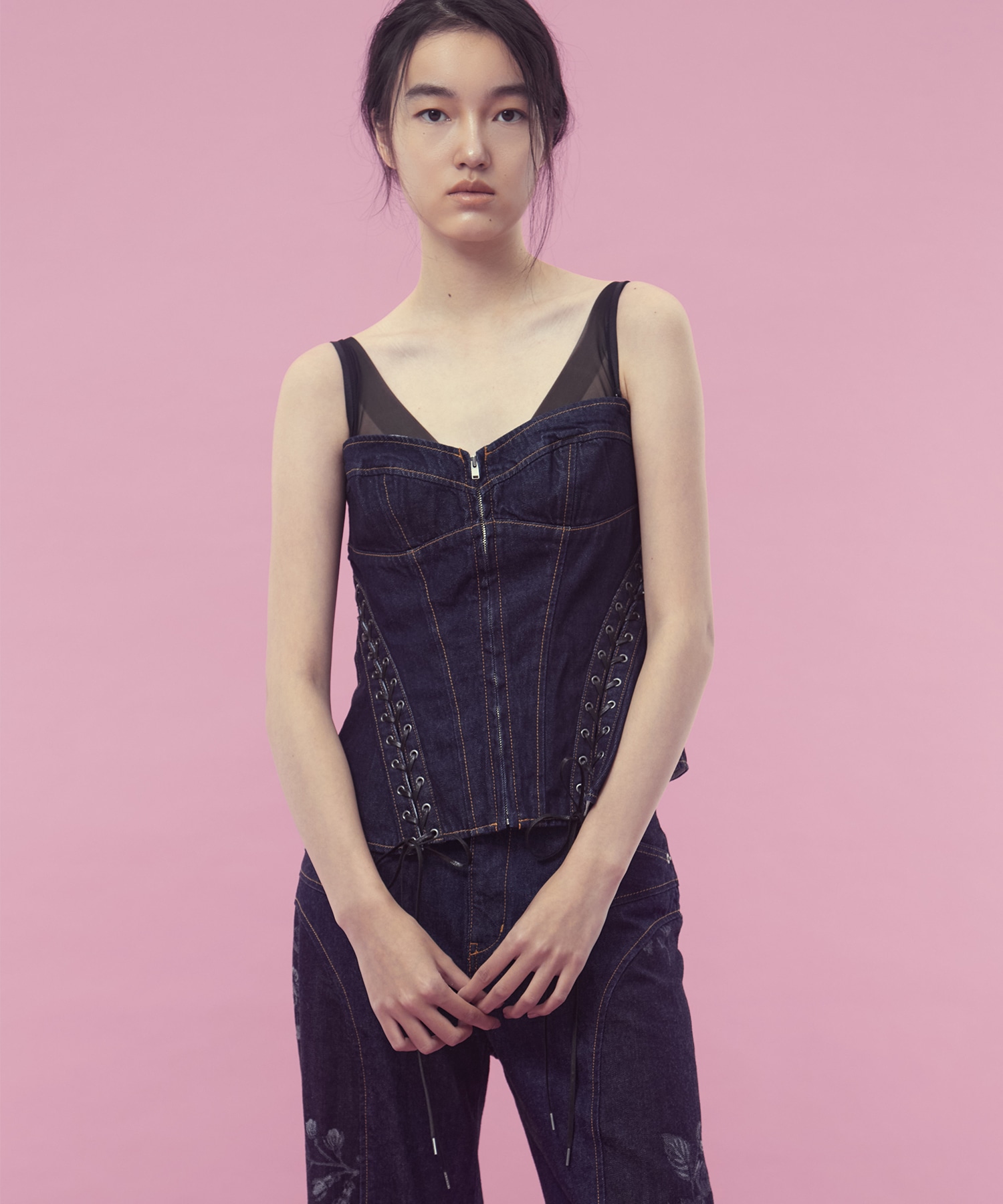 Lace up denim bustier FETICO