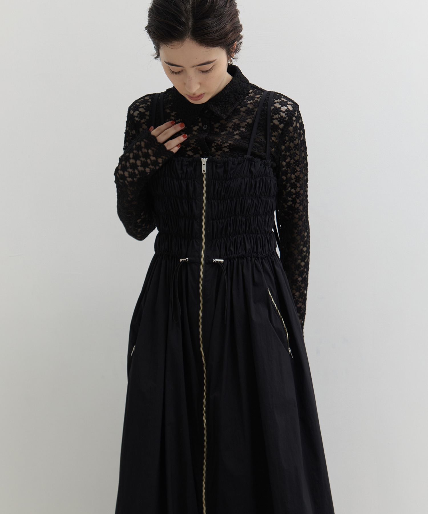 SHIRRING ZIP CAMISOLE DRESS STUDIOUS