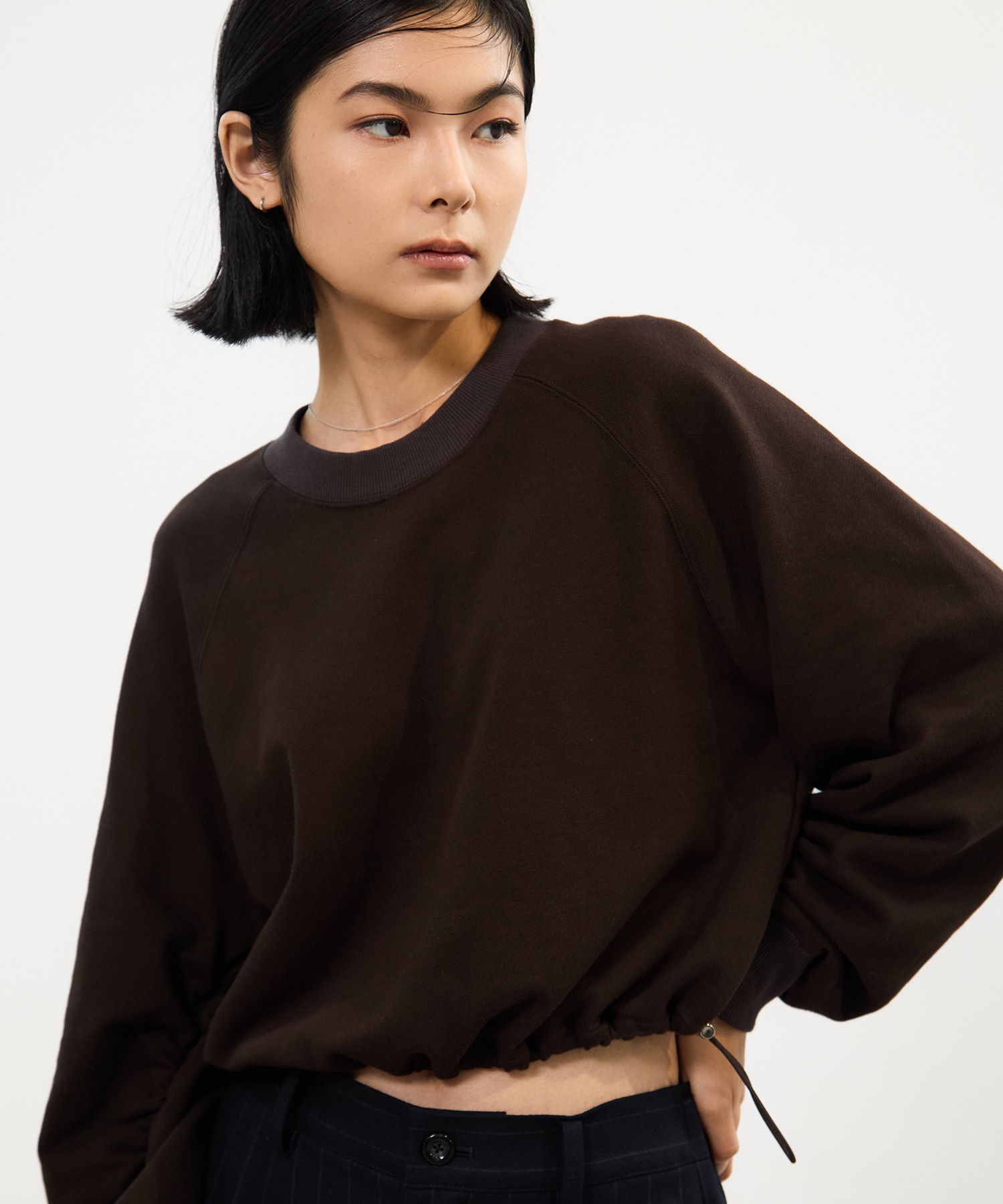 DRAWSTRING GATHER SLEEVE SWEAT SHIRT STUDIOUS