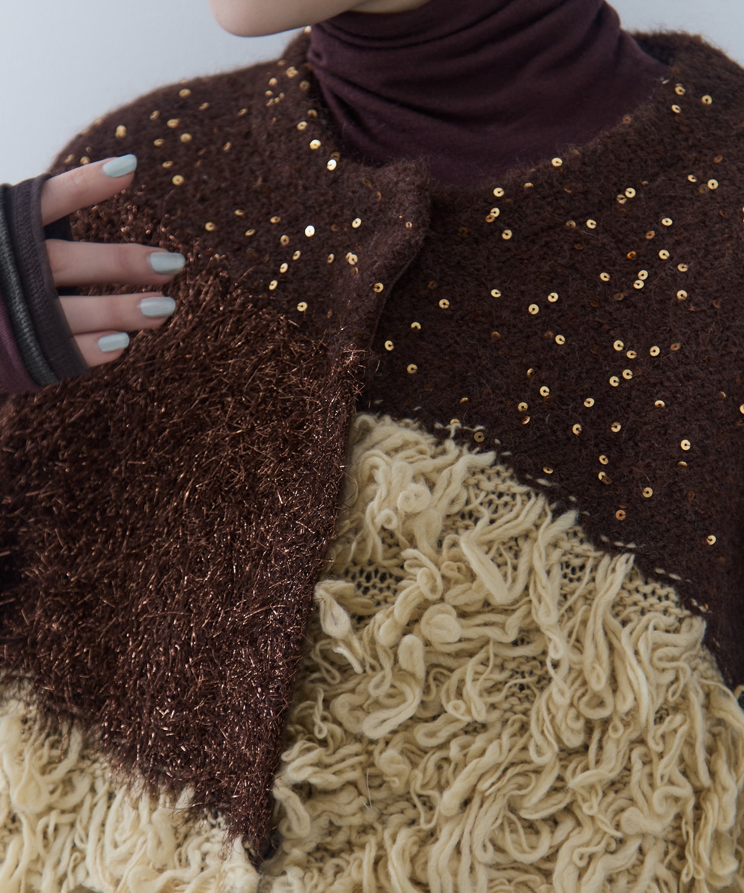 UND MIX YARN PATCHWORK KNIT CARDIGAN AMERI