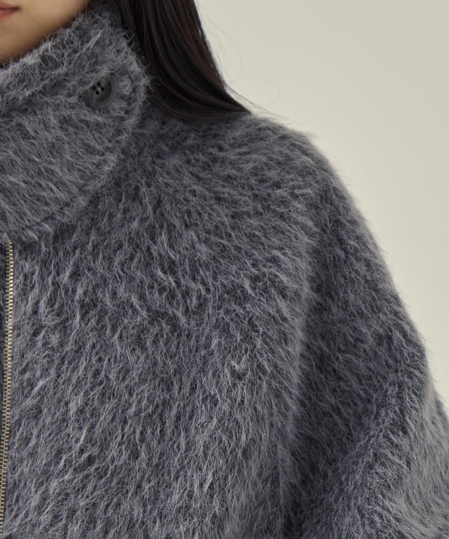 STAND COLLAR SHAGGY MIDDLE COAT STUDIOUS