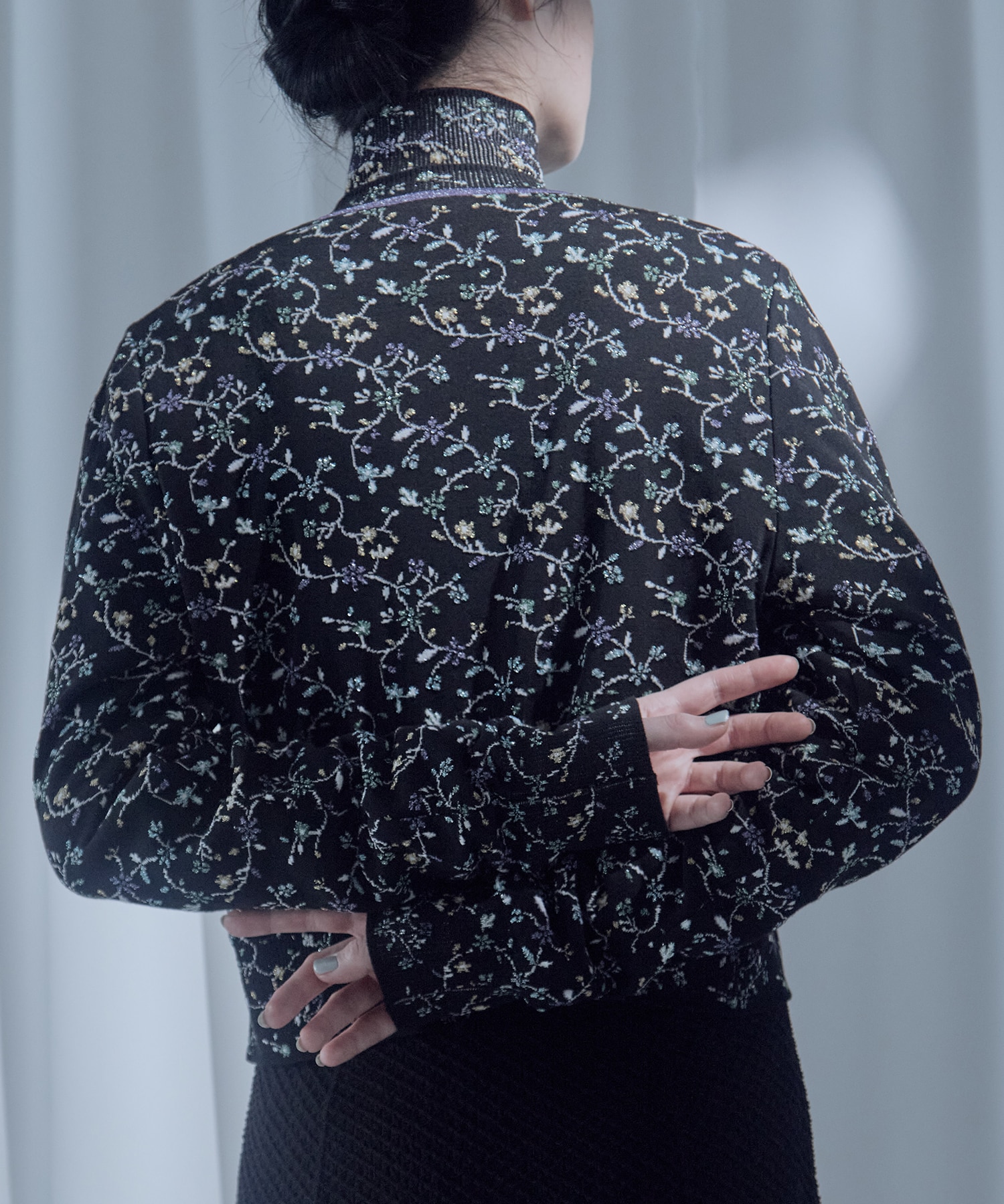 Floral Motif Glitter High Neck Knit Top Mame Kurogouchi