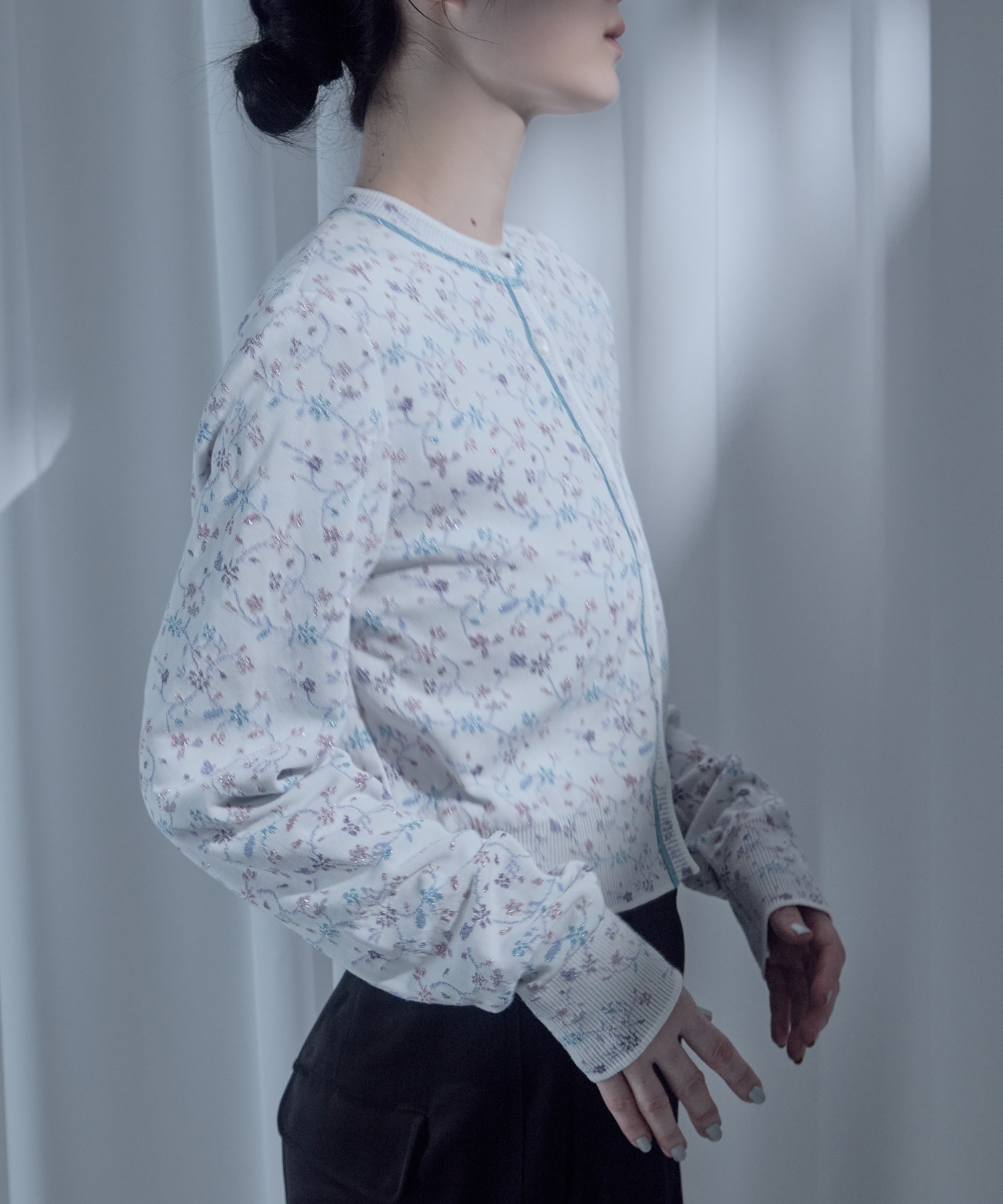 Floral Motif Glitter Knit Cardigan Mame Kurogouchi