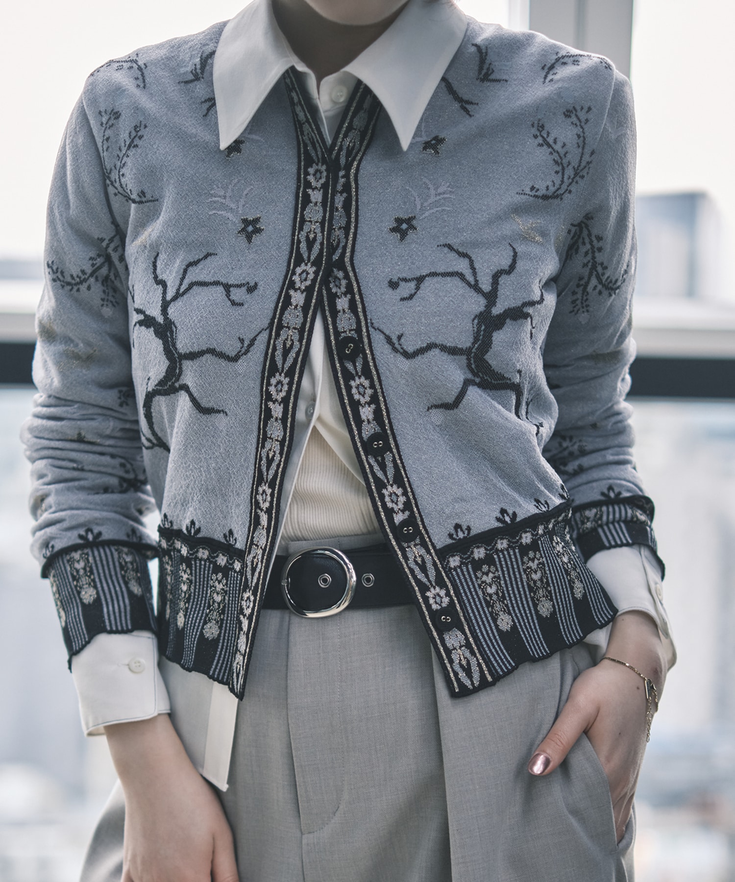 Layered Jacquard Knit Cardigan Mame Kurogouchi