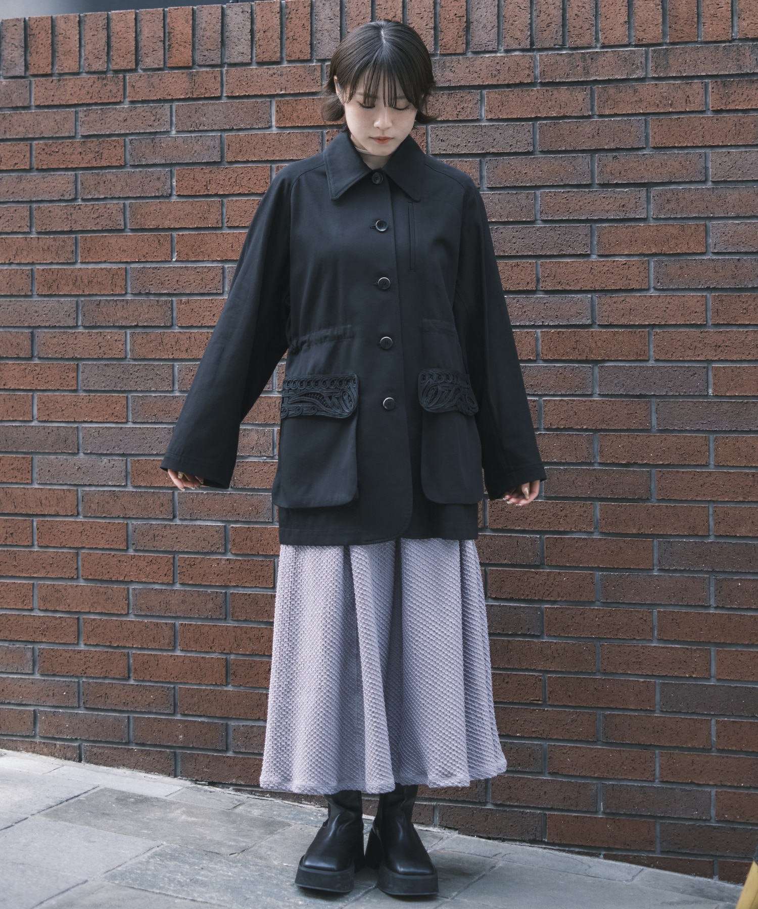 別注Cording Embroidery Detailed Middle Length Jacket Mame Kurogouchi