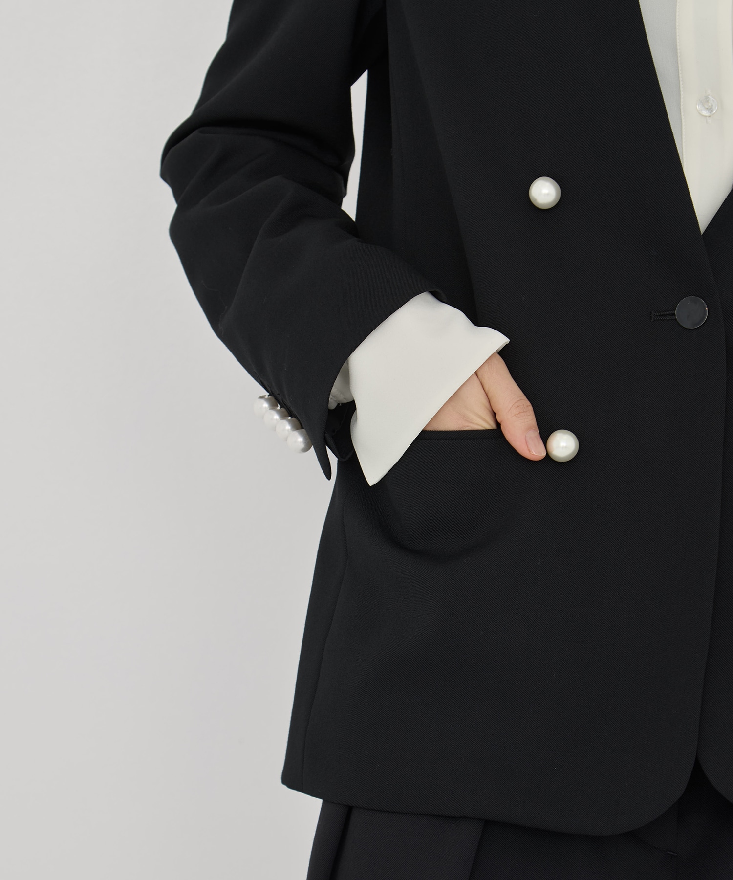 BLACK FORMAL NO COLLAR JACKET CINOH