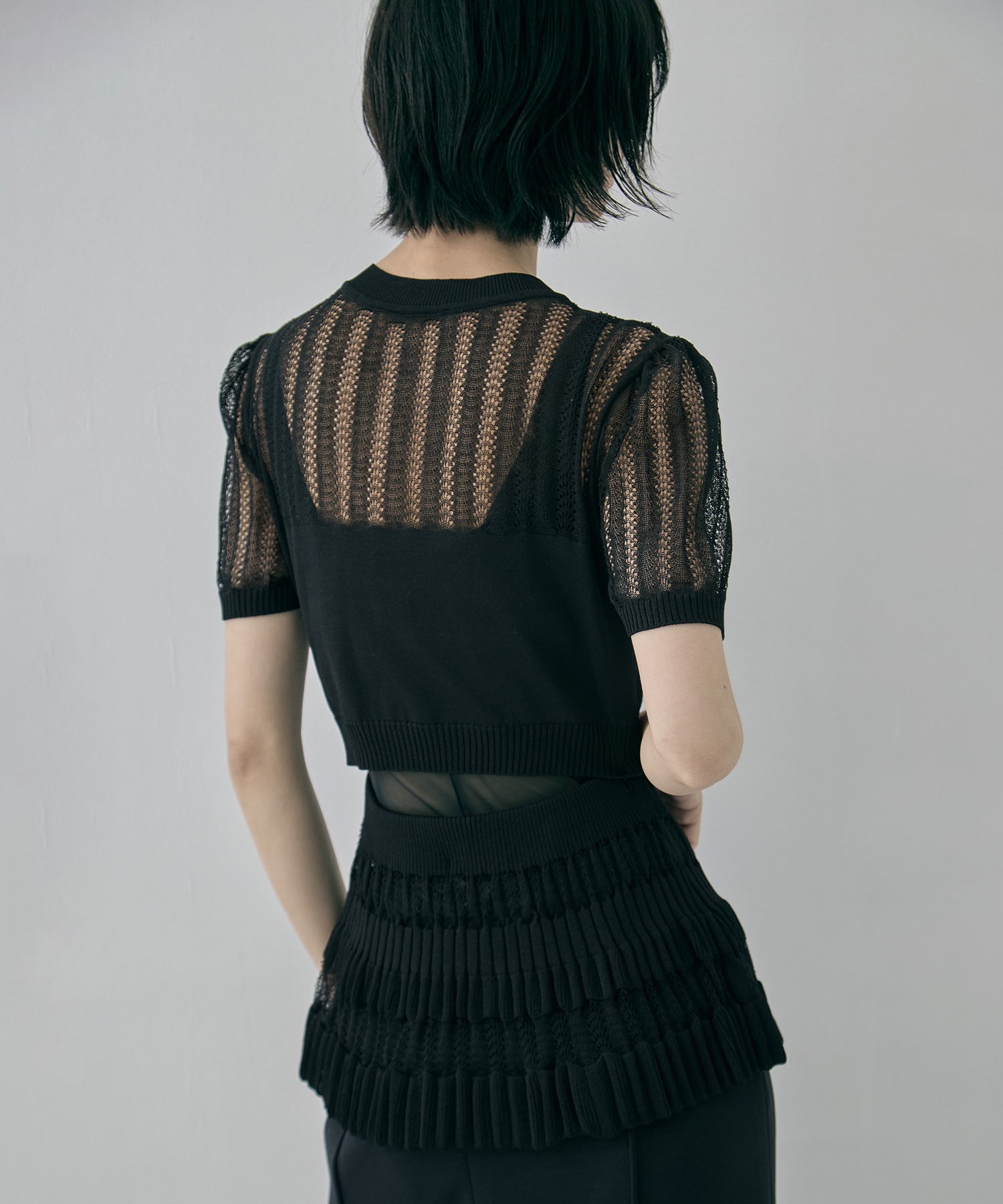 CONVERTIBLE SHEER STRIPE KNIT CARDIGAN(36 BLACK): FETICO: WOMENS