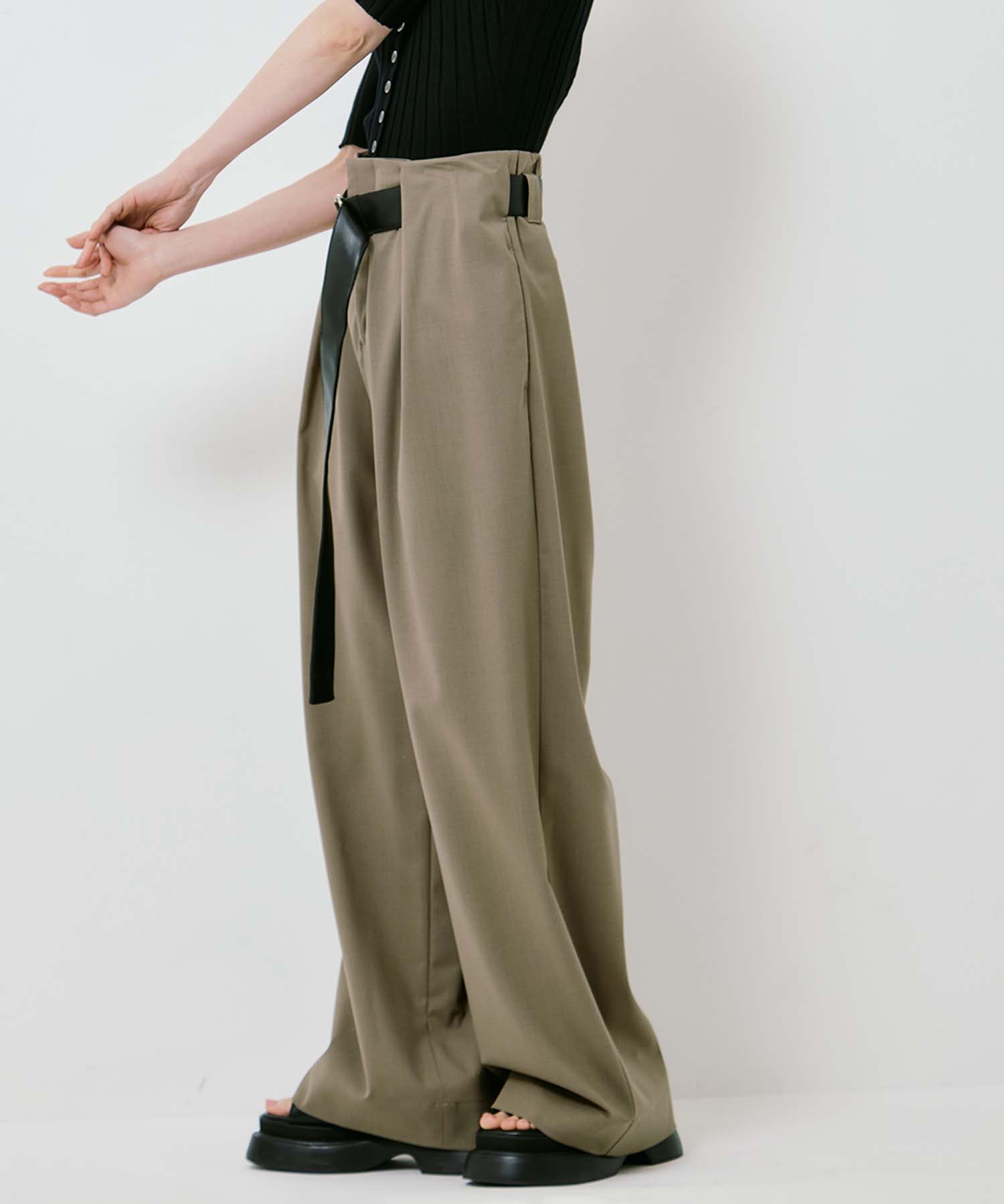 Summer Wool Belted Trousers STUDIOUS