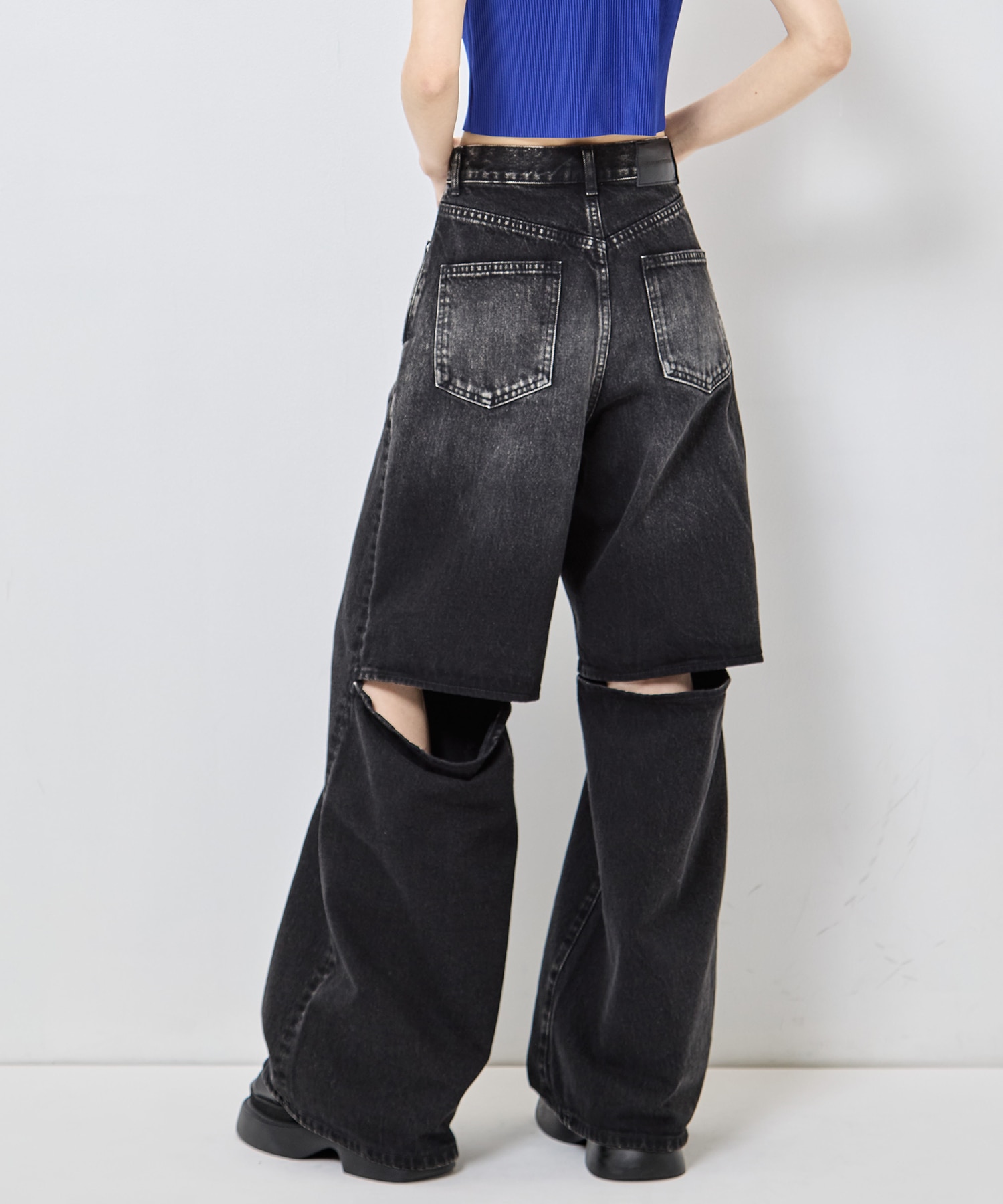 別注 WASHED DENIM CUT OUT WIDE PANTS JOHN LAWRENCE SULLIVAN