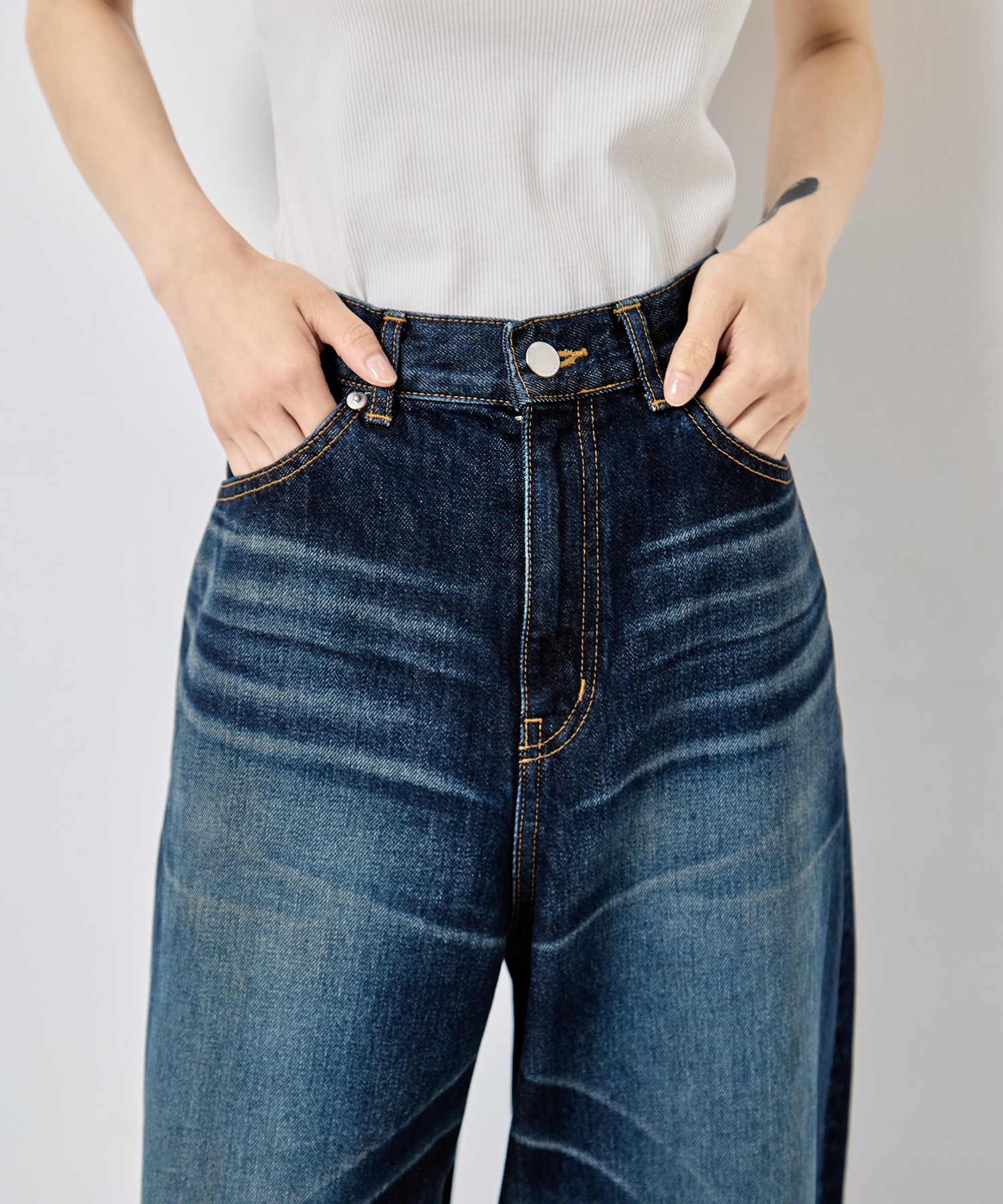 別注 WASHED DENIM CUT OUT WIDE PANTS JOHN LAWRENCE SULLIVAN