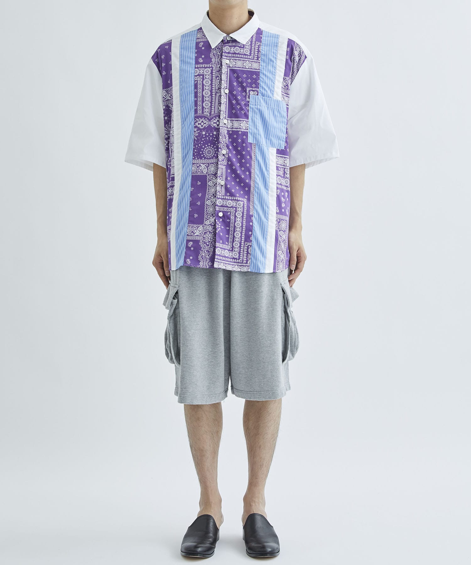 VERTICAL PANELED S/S REGULAR COLLAR BAGGY SHIRT | SOPHNET.
