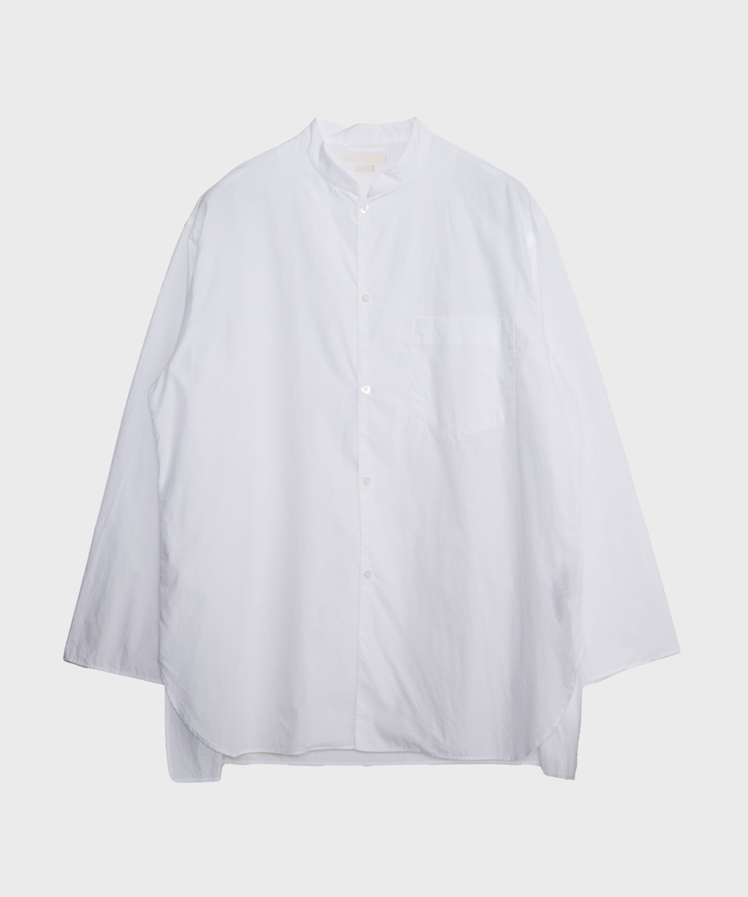 Chambray Stand Collar Cuffless Shirt blurhms