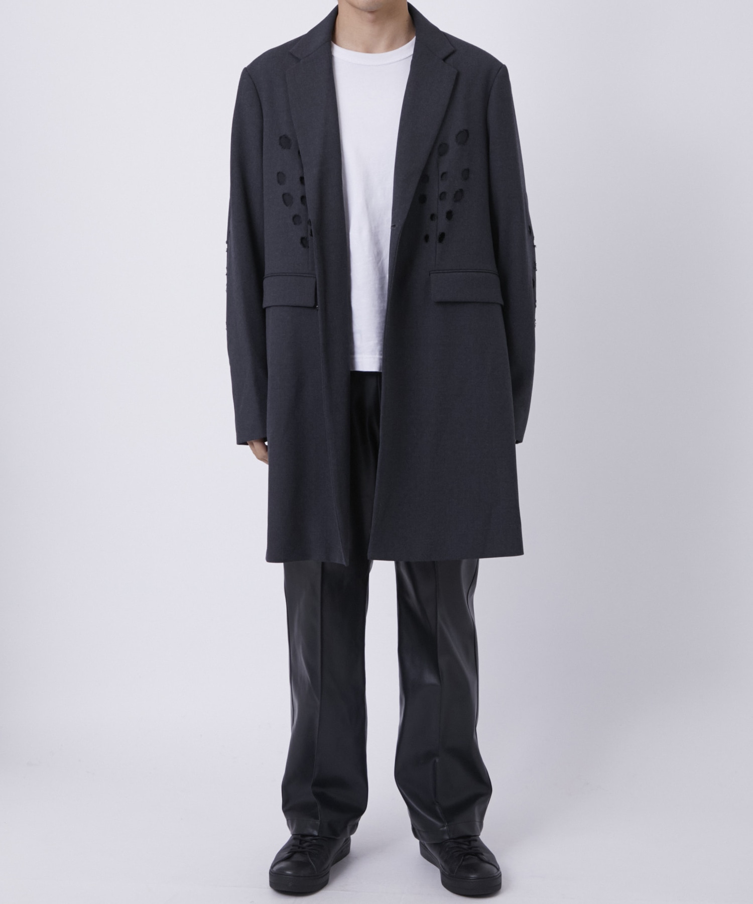 WOVEN CIRCLE BROCKEN LONG JACKET ALMOSTBLACK