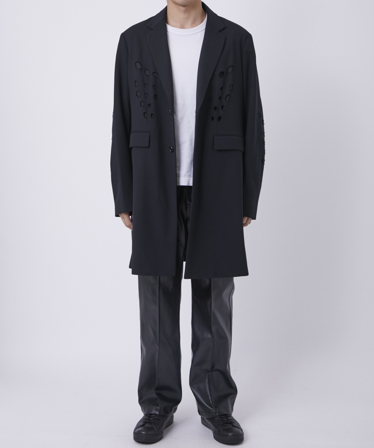 WOVEN CIRCLE BROCKEN LONG JACKET ALMOSTBLACK