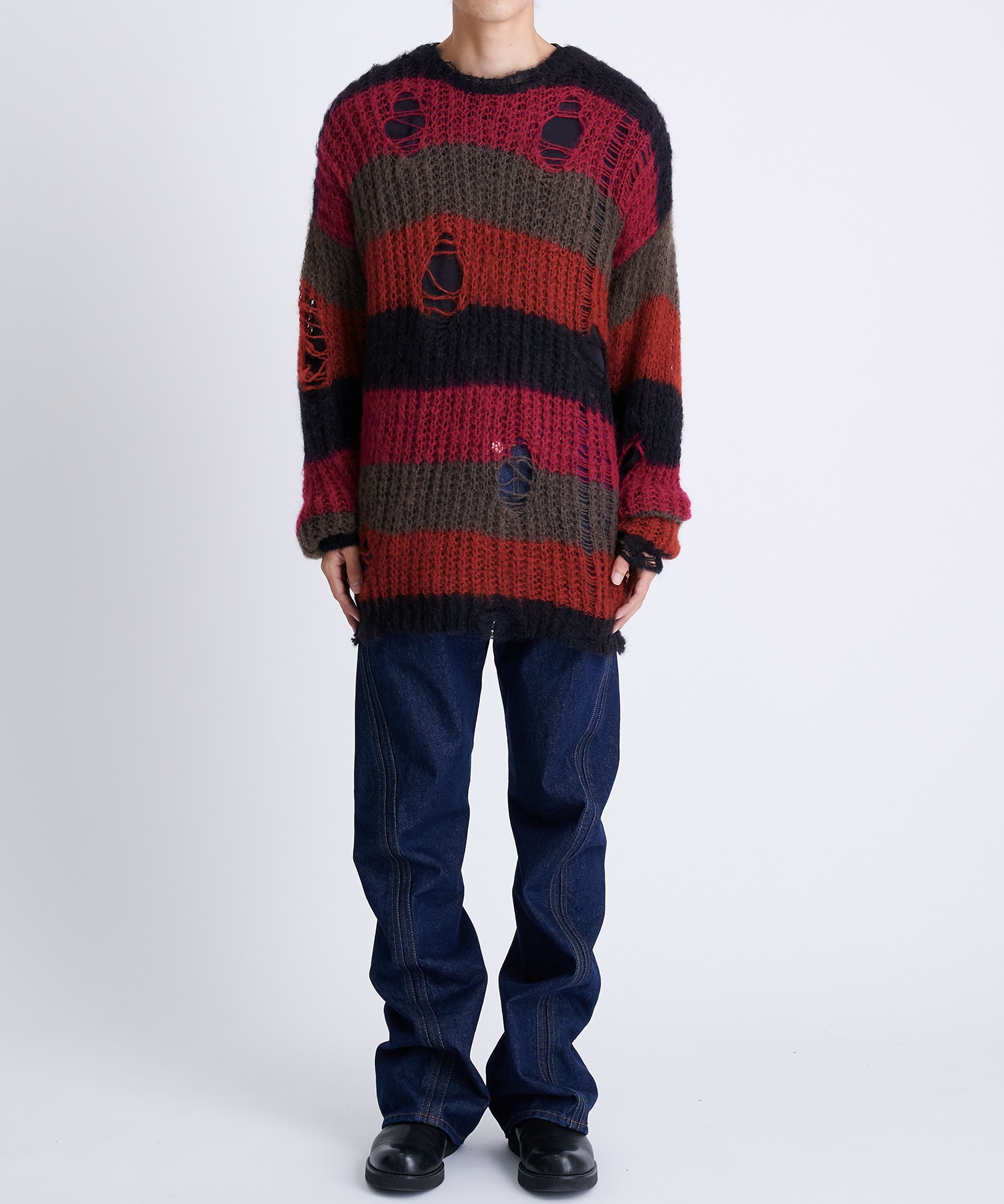 BORDER MOHAIR BORO SWEATER F-LAGSTUF-F