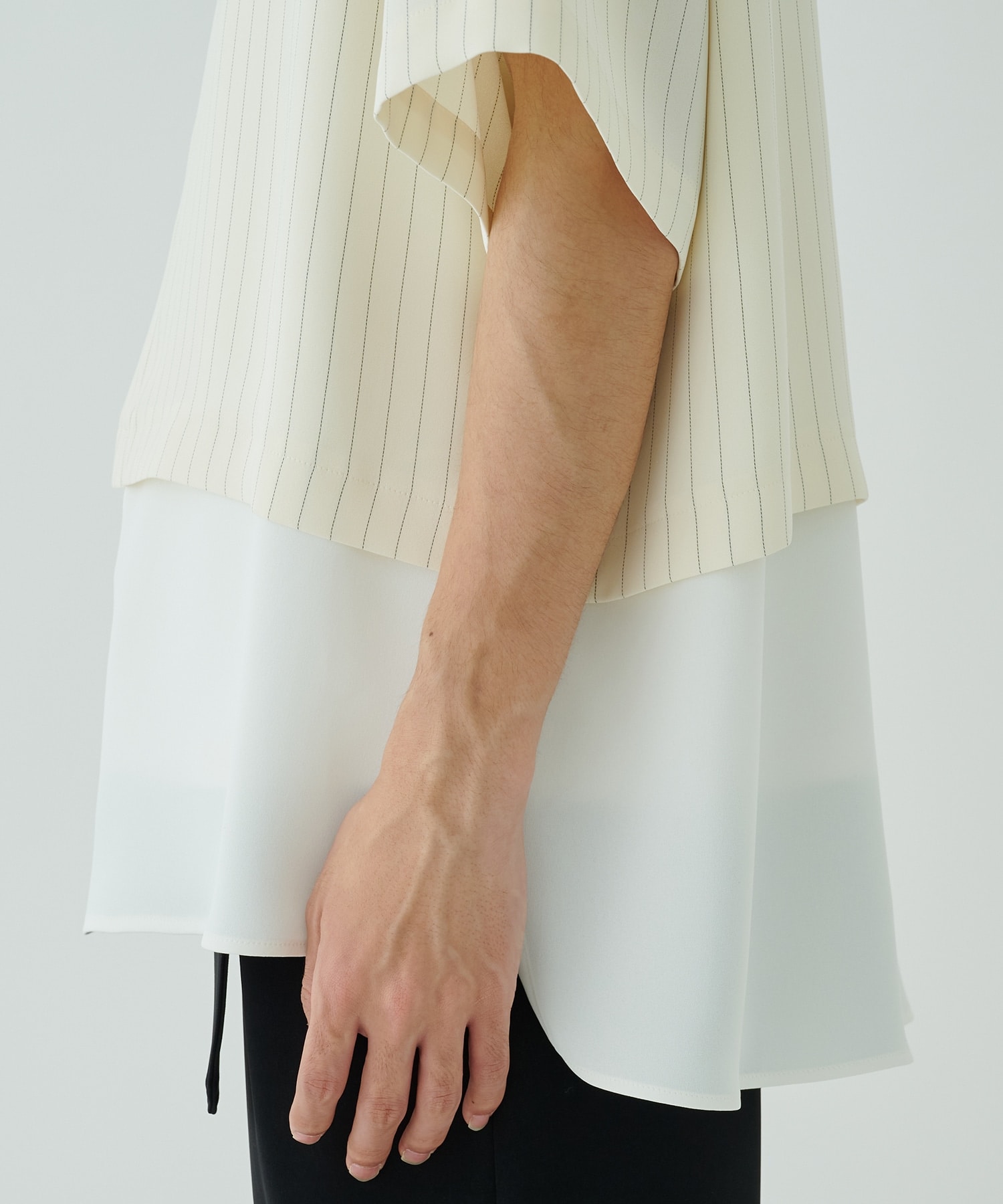 Double Cloth AsymmetricalStripe Short Sleeve Shirt CULLNI