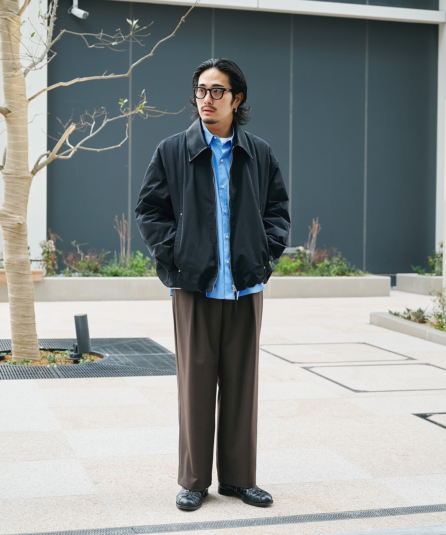 Leather collar Balloon Blouson STUDIOUS