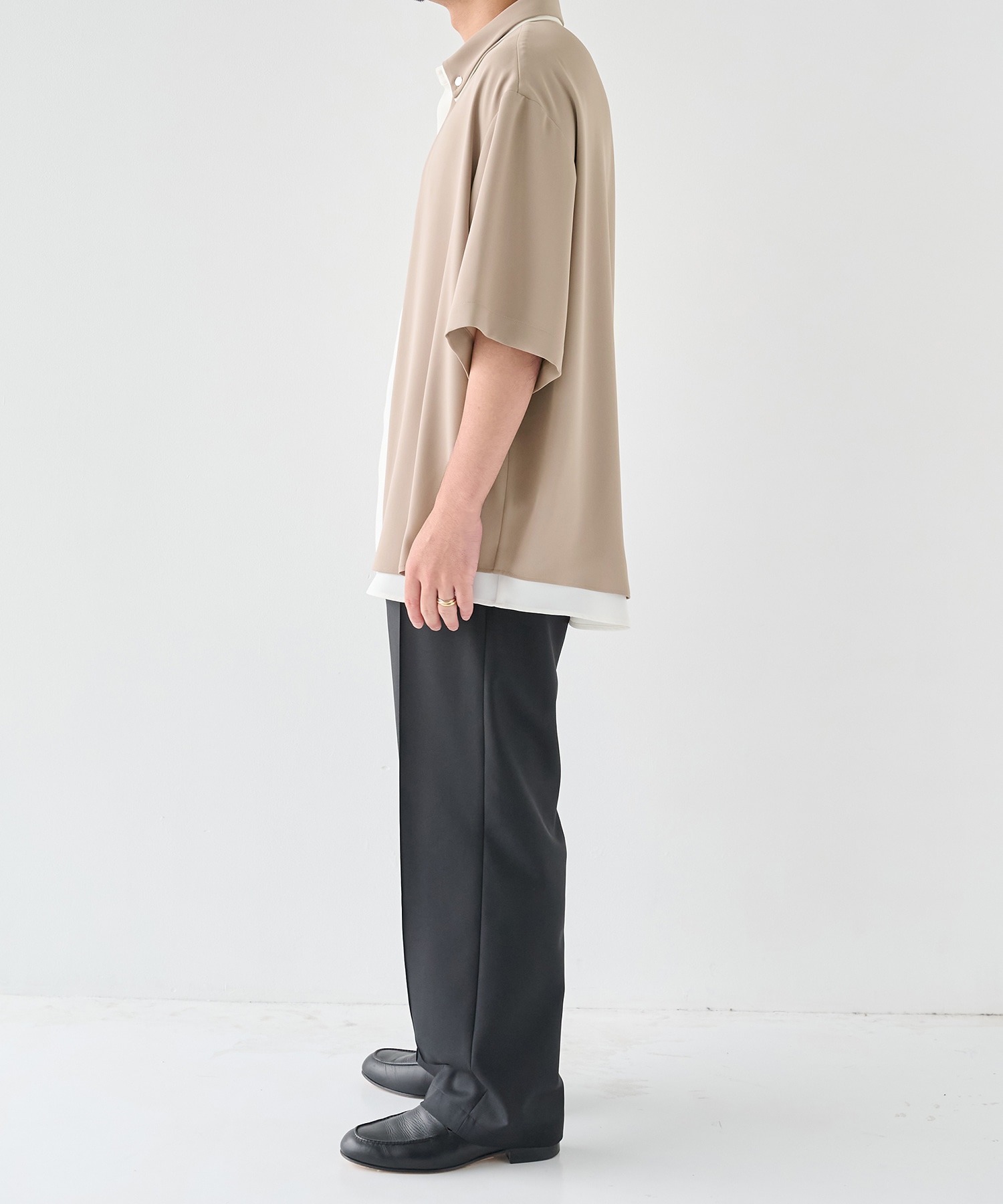 Double Cloth Layered Bi-Color Short Sleeve Shirt｜CULLNI