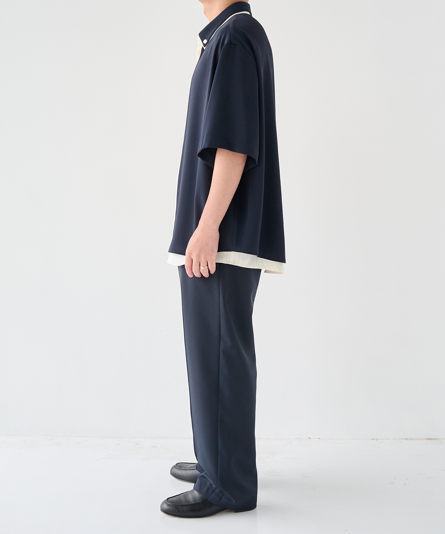 Double Cloth Layered Bi-Color Short Sleeve Shirt CULLNI