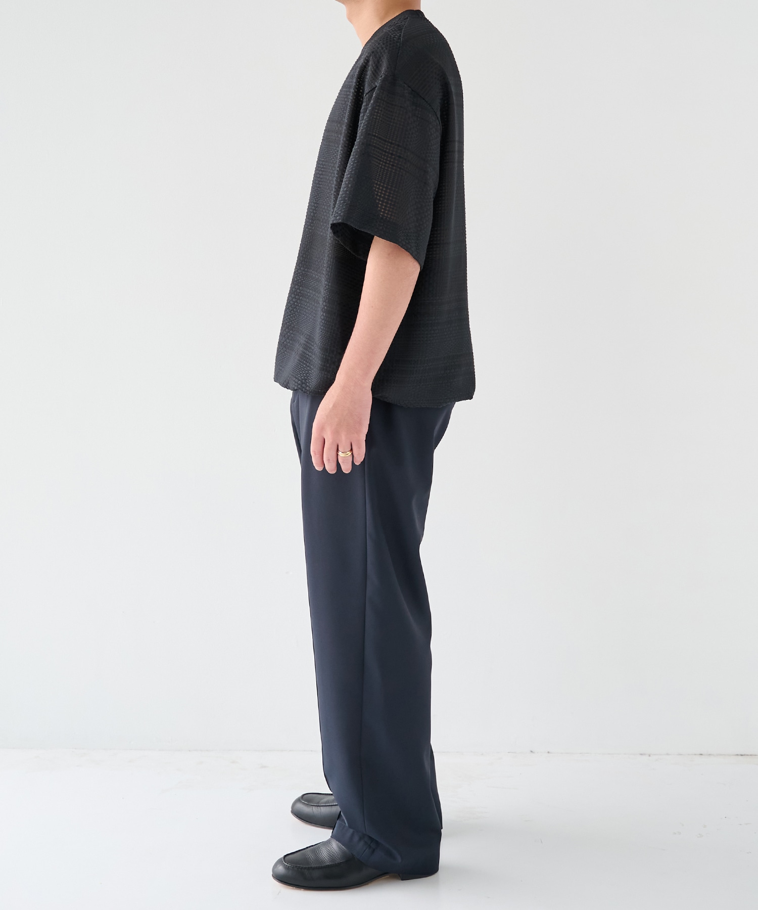 Sheer Tile Check Drawstring Short Sleeve Pullover CULLNI