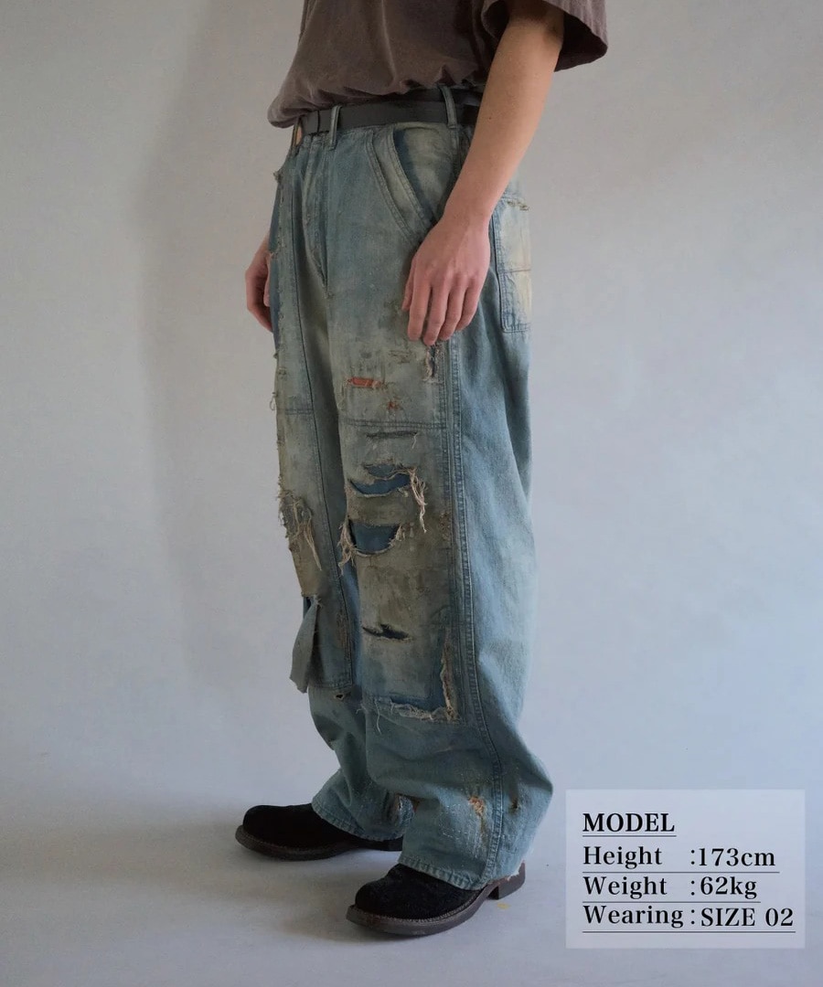 REMAKED DOUBLEKNEE DENIM PAINTER PANTS ANACHRONORM
