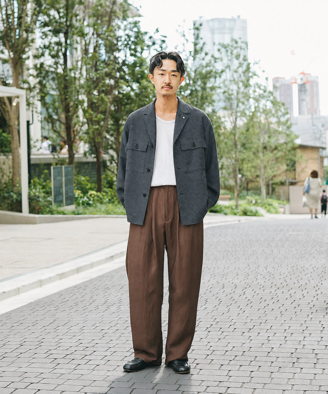 Mix Yarn Mesh Notched Lapel Shirt Blouson CULLNI