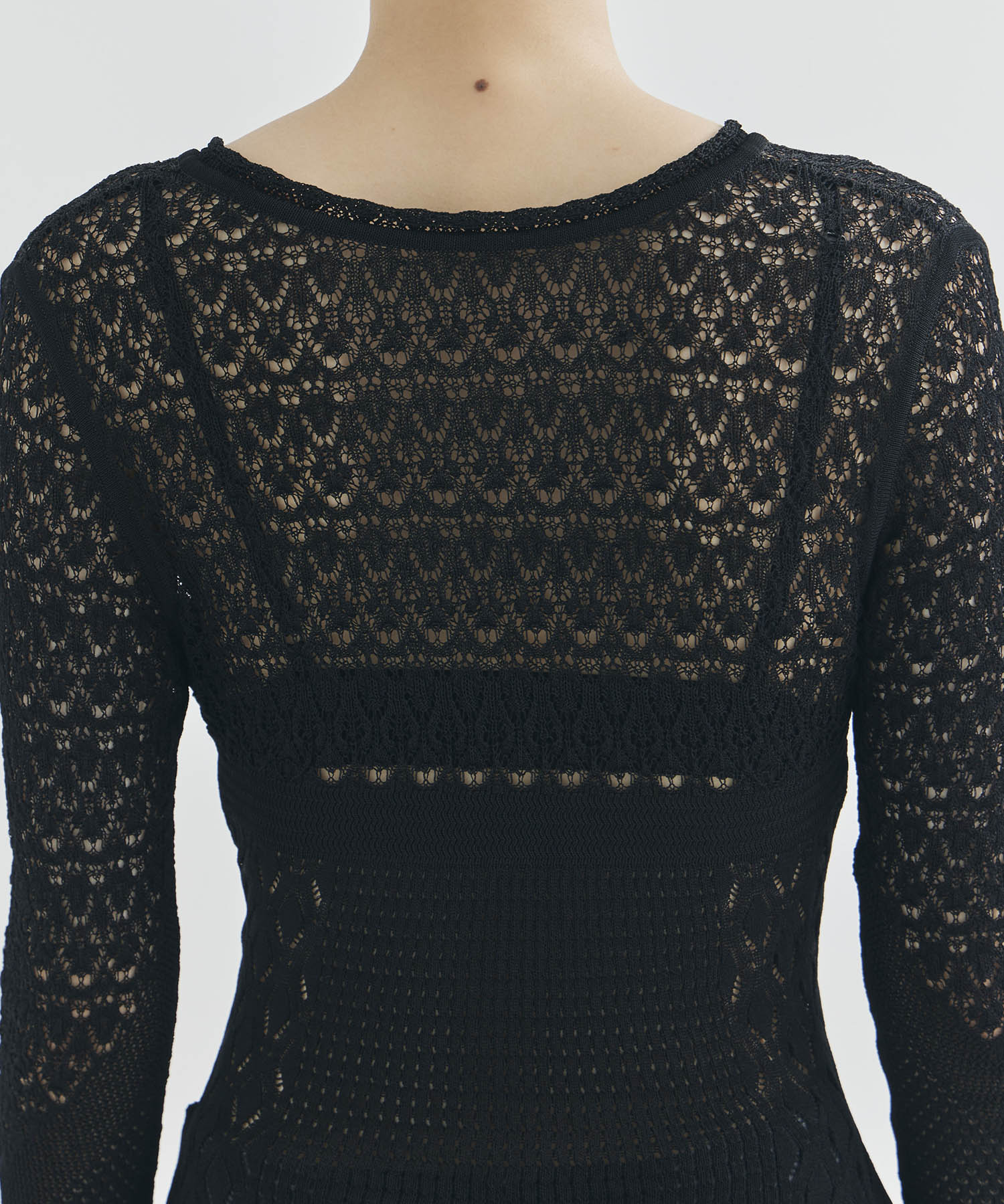 LACE KNIT V-NECK BODYSUITS FETICO