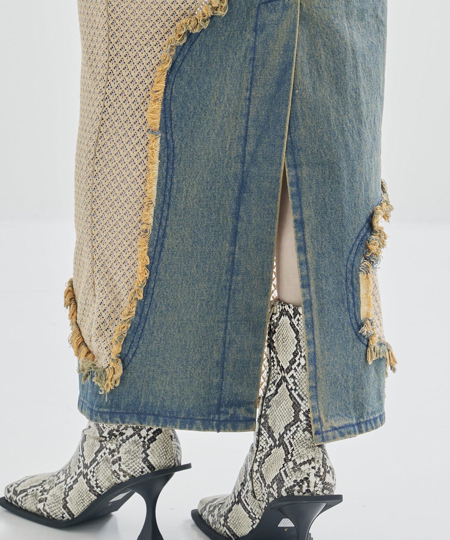 lace docking maxi denim skirt tanakadaisuke