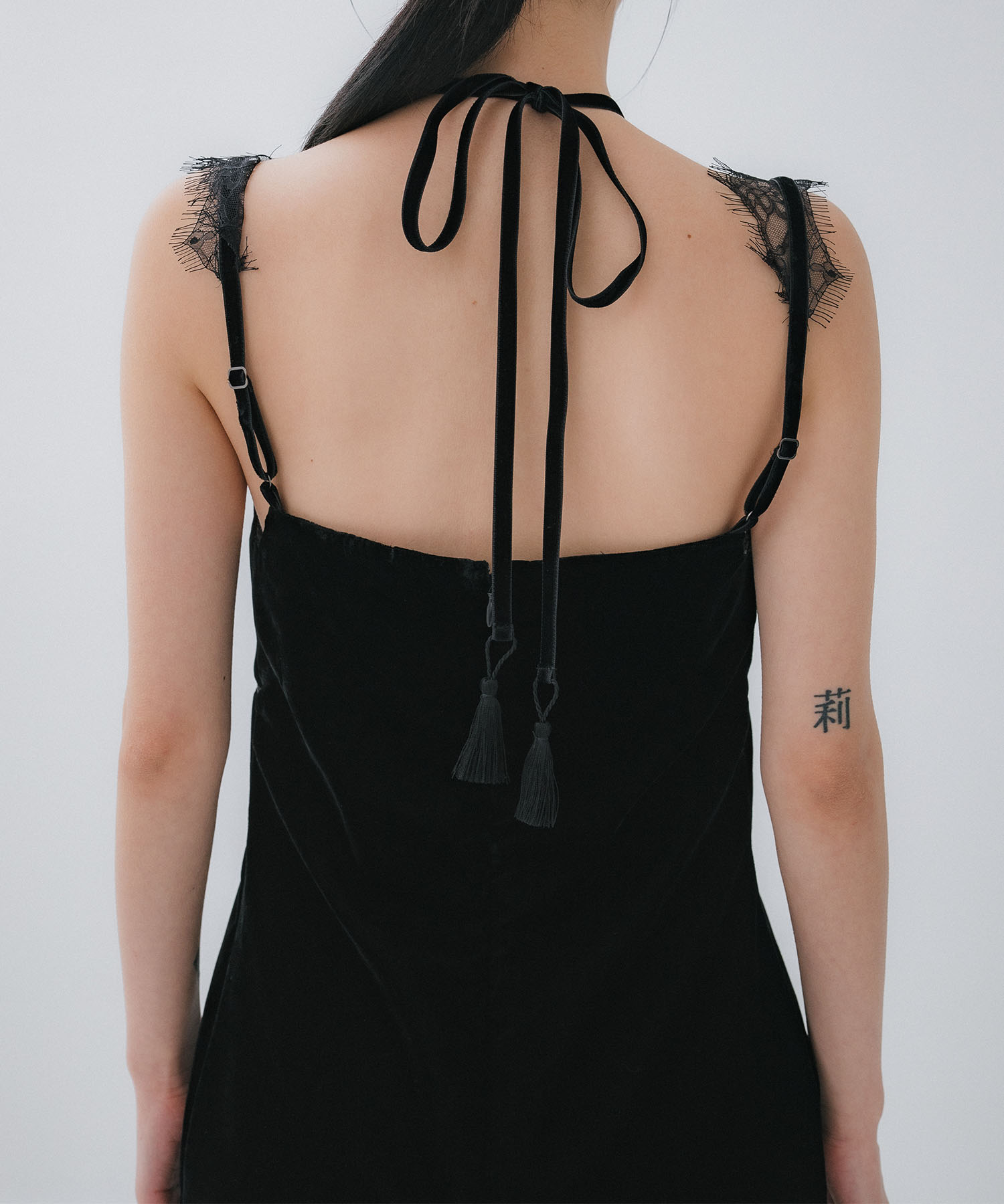 flower lace black velour camisole dress tanakadaisuke