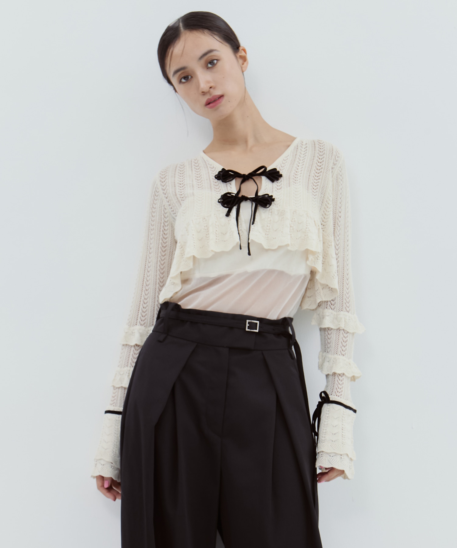 double ribbon knit cardigan tanakadaisuke