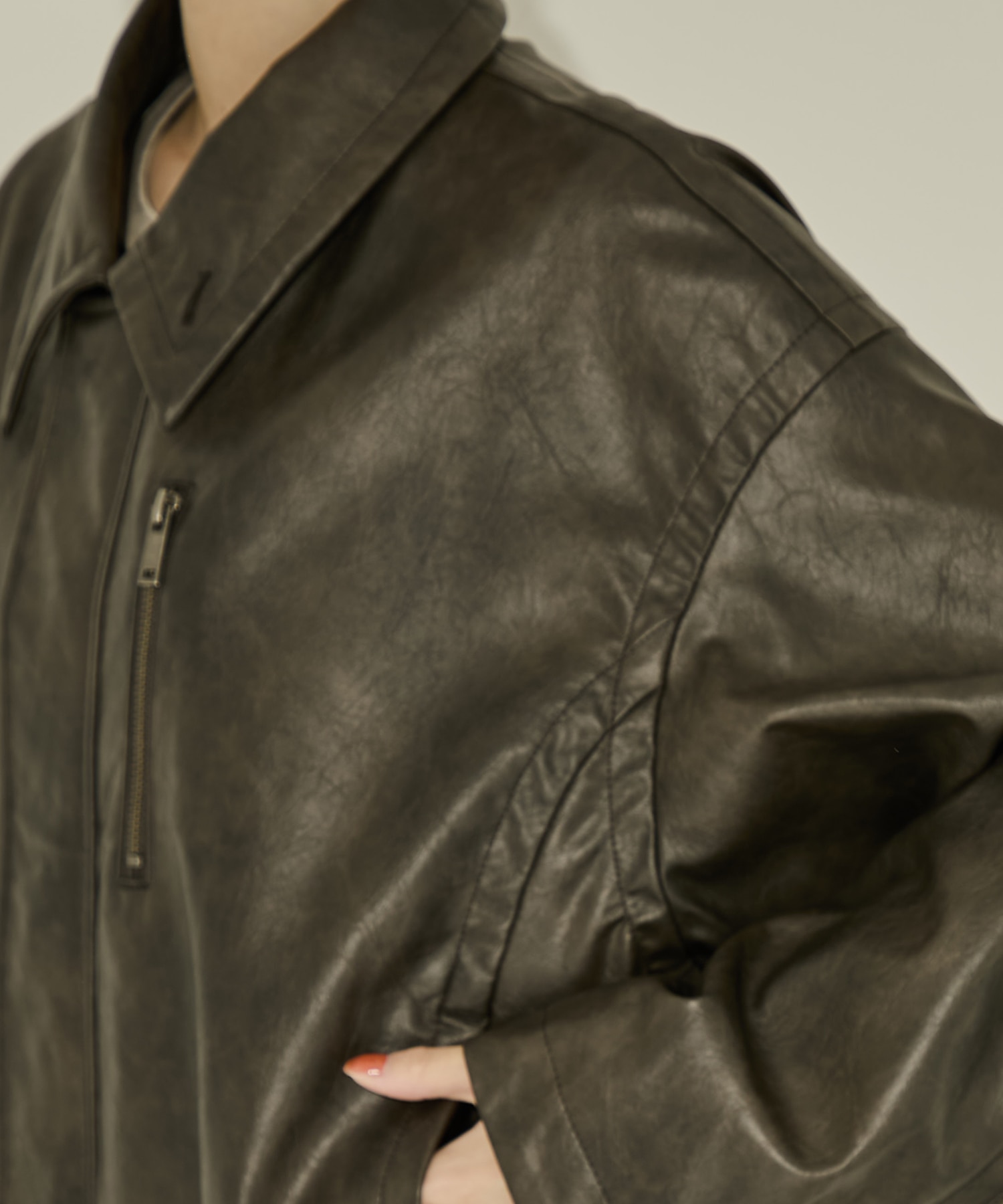 Faux Leather Stand Collar Blouson STUDIOUS