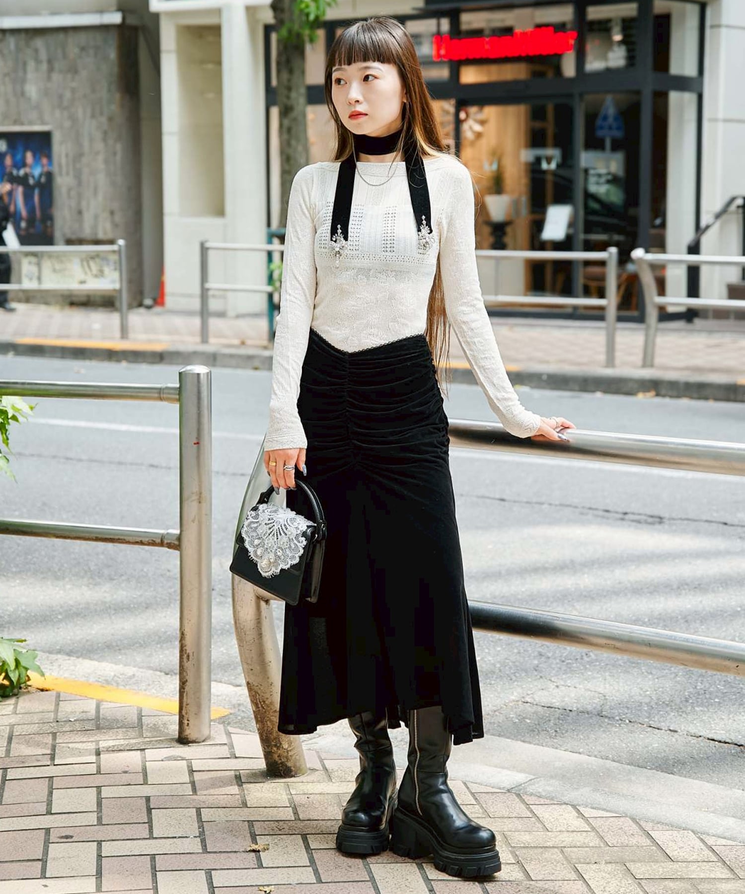 ribbon bijou velvet long ribbon Black tanakadaisuke