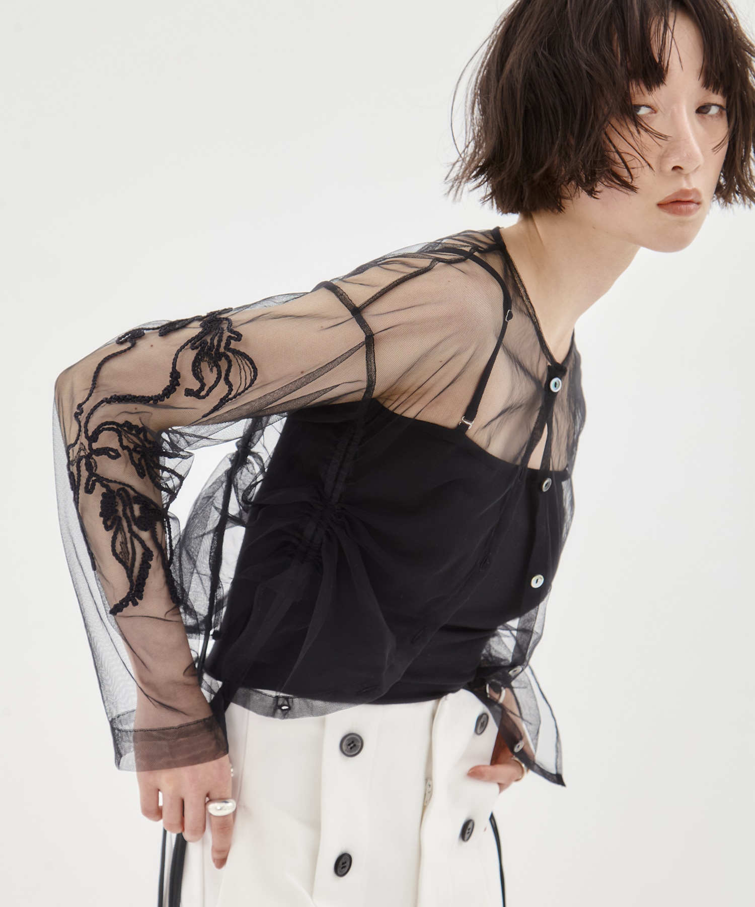 EX.embroidered tulle cardigan MURRAL
