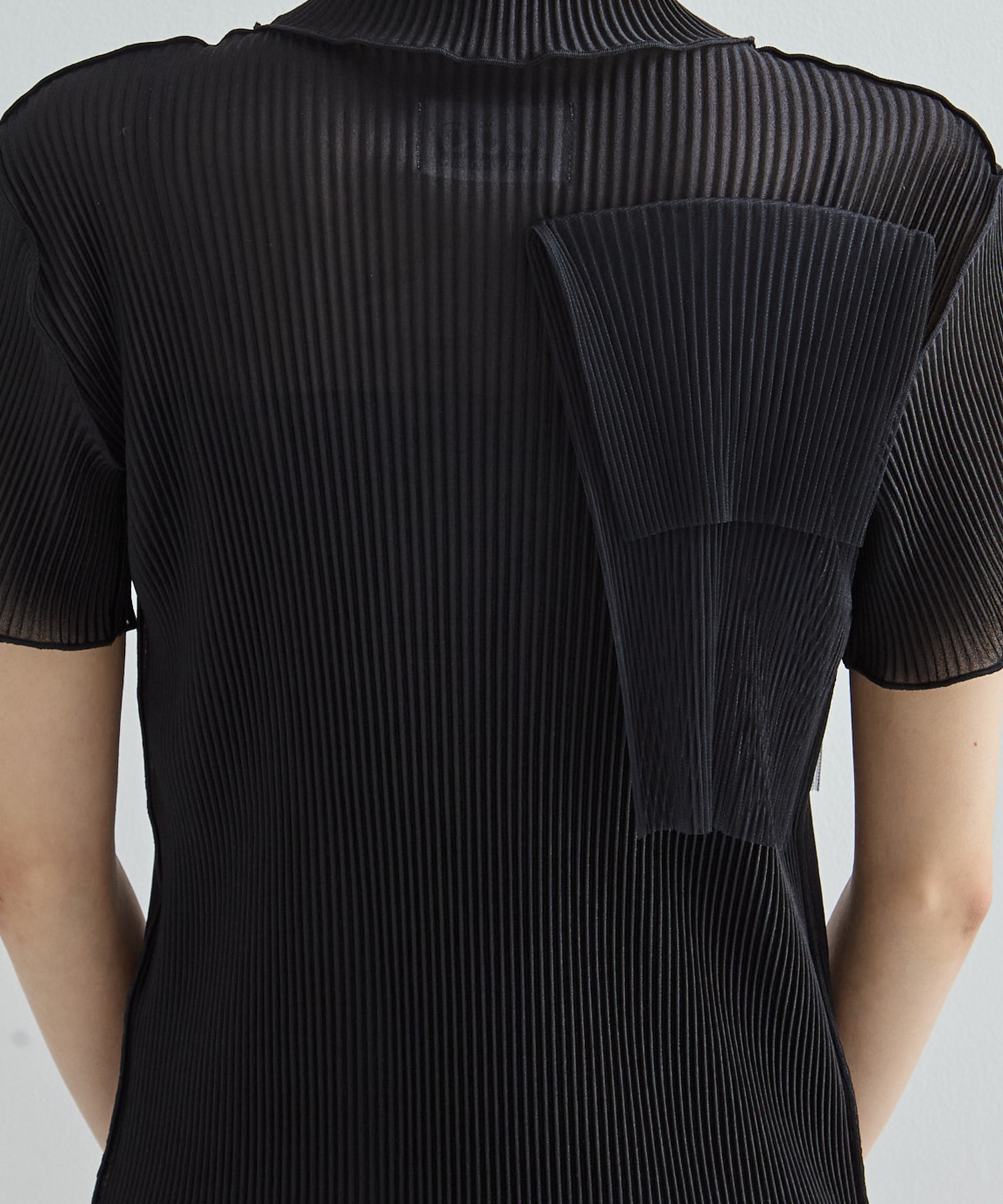 別注SHEER LAYERED SHORT SLEEVE HIGH NECK DRESS(S BLACK