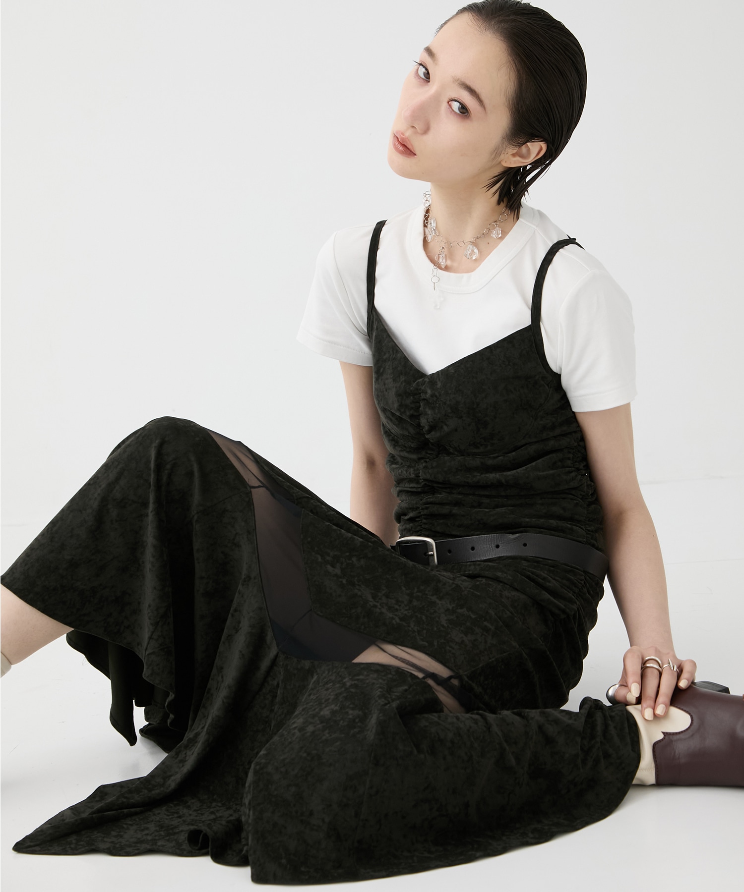 別注 VELOUR SHEER CUT HEM DRESS FETICO