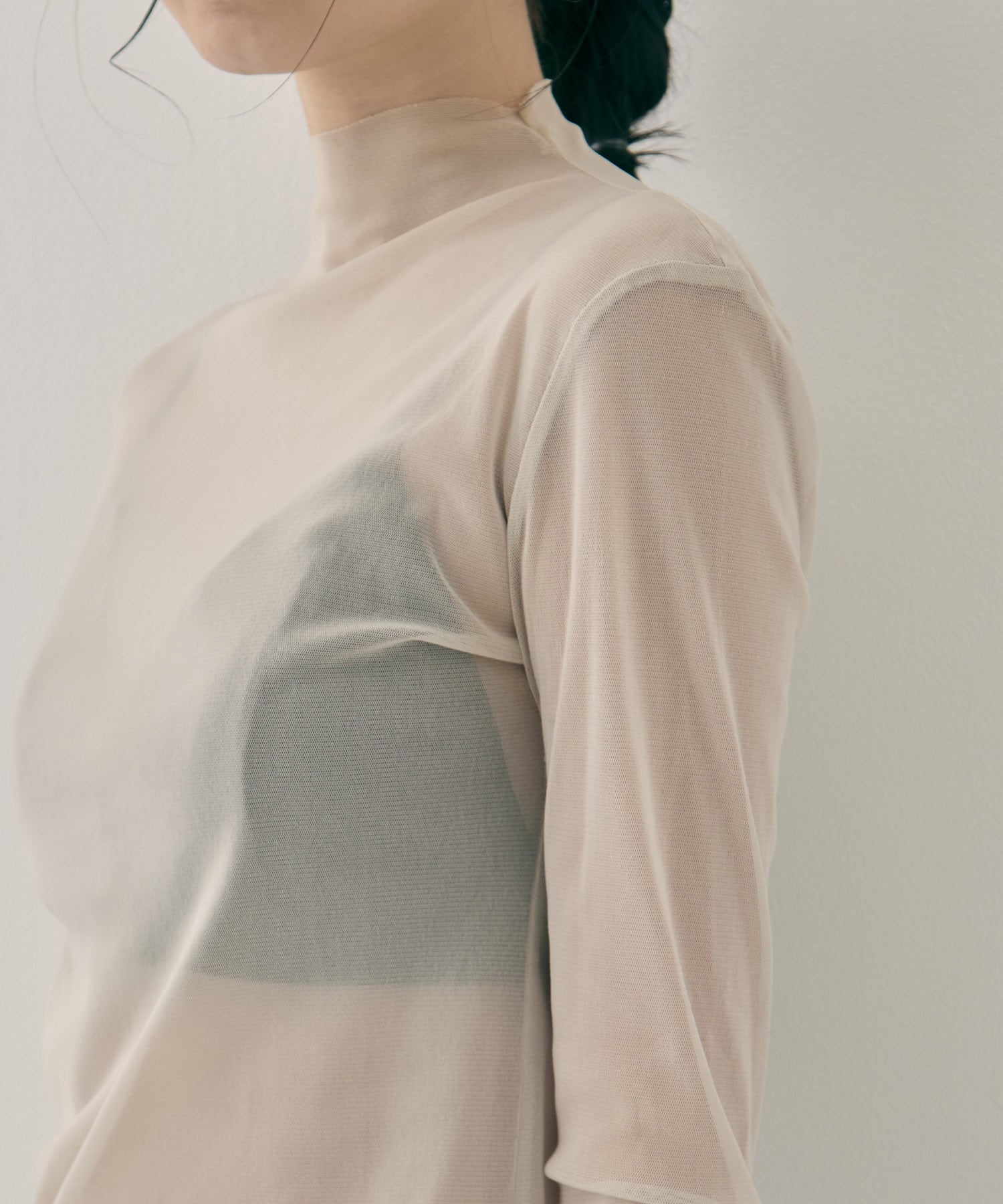 lace up sleeve sheer tops Beige tanakadaisuke