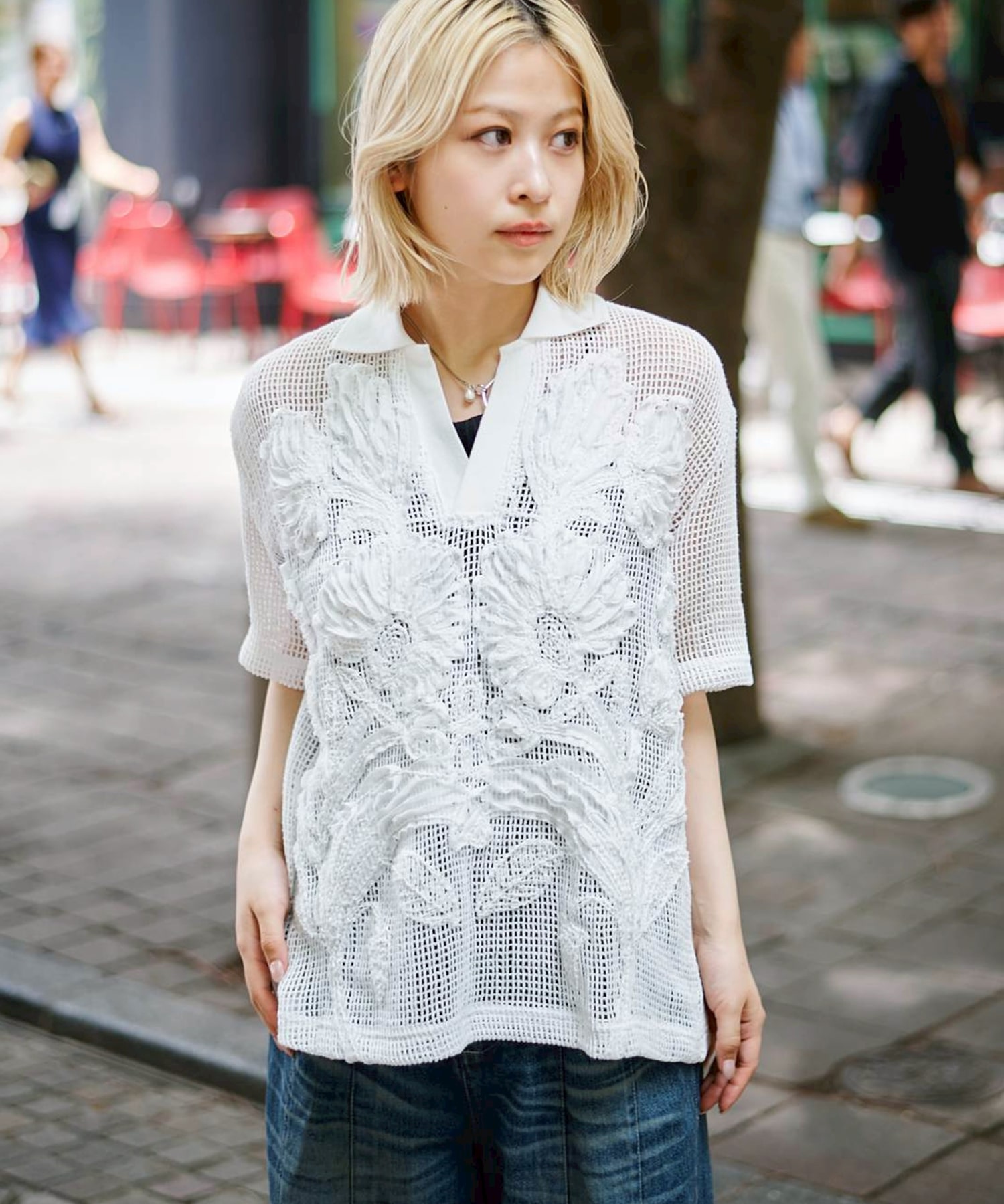 MESH EMBROIDERY POLO SHIRT TAAKK