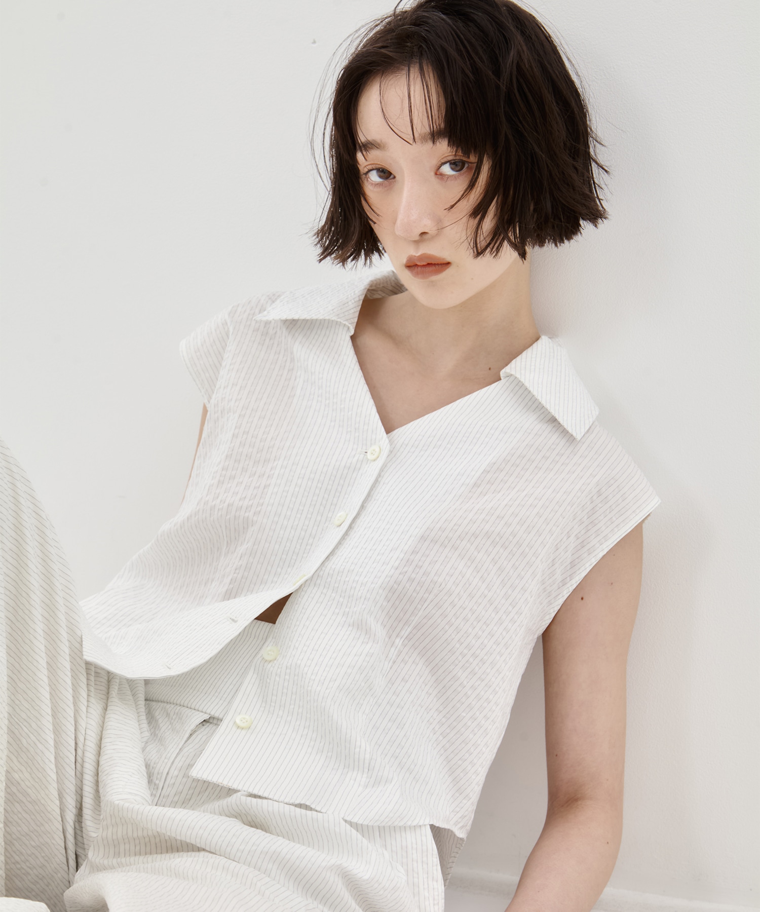 Seersucker Sleeveless Shirt STUDIOUS