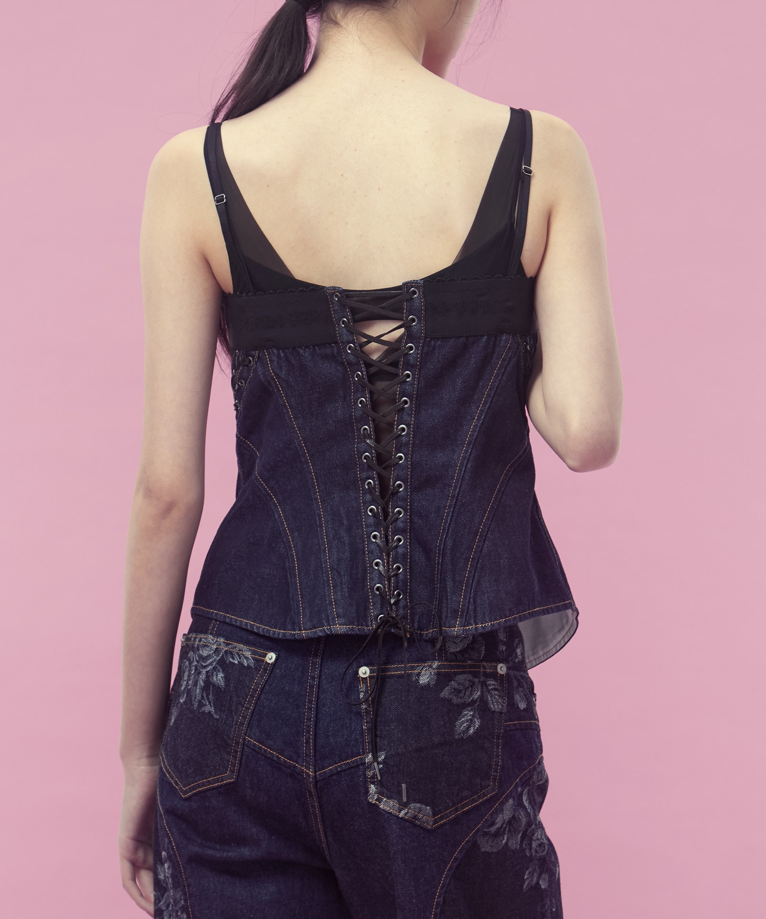 Lace up denim bustier FETICO
