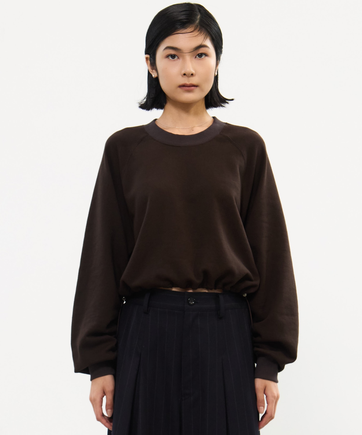 DRAWSTRING GATHER SLEEVE SWEAT SHIRT STUDIOUS