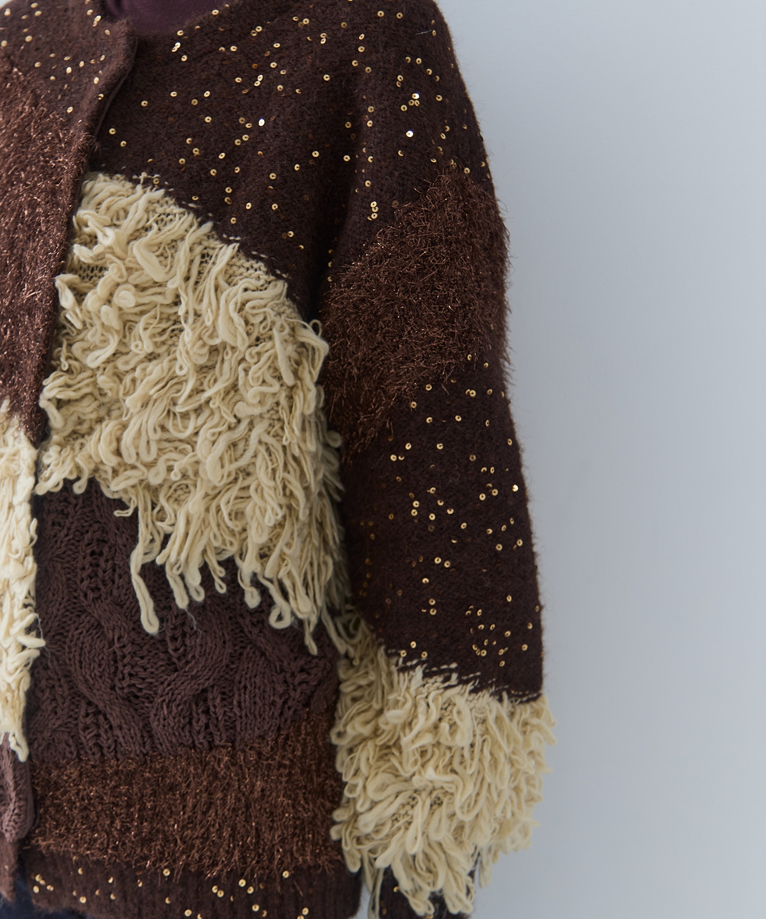 UND MIX YARN PATCHWORK KNIT CARDIGAN AMERI