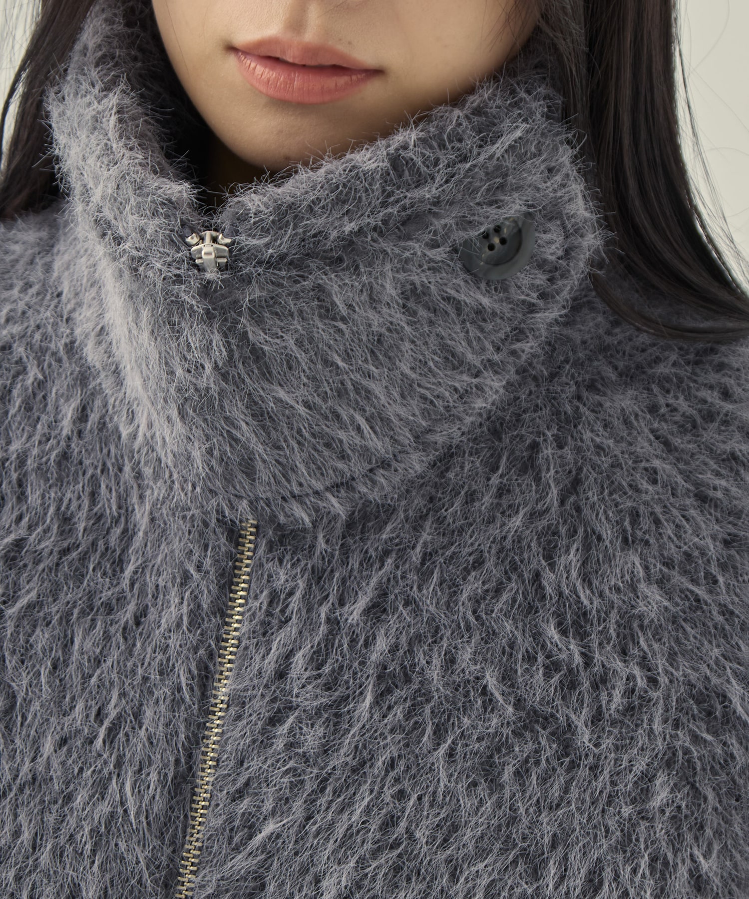 STAND COLLAR SHAGGY MIDDLE COAT STUDIOUS