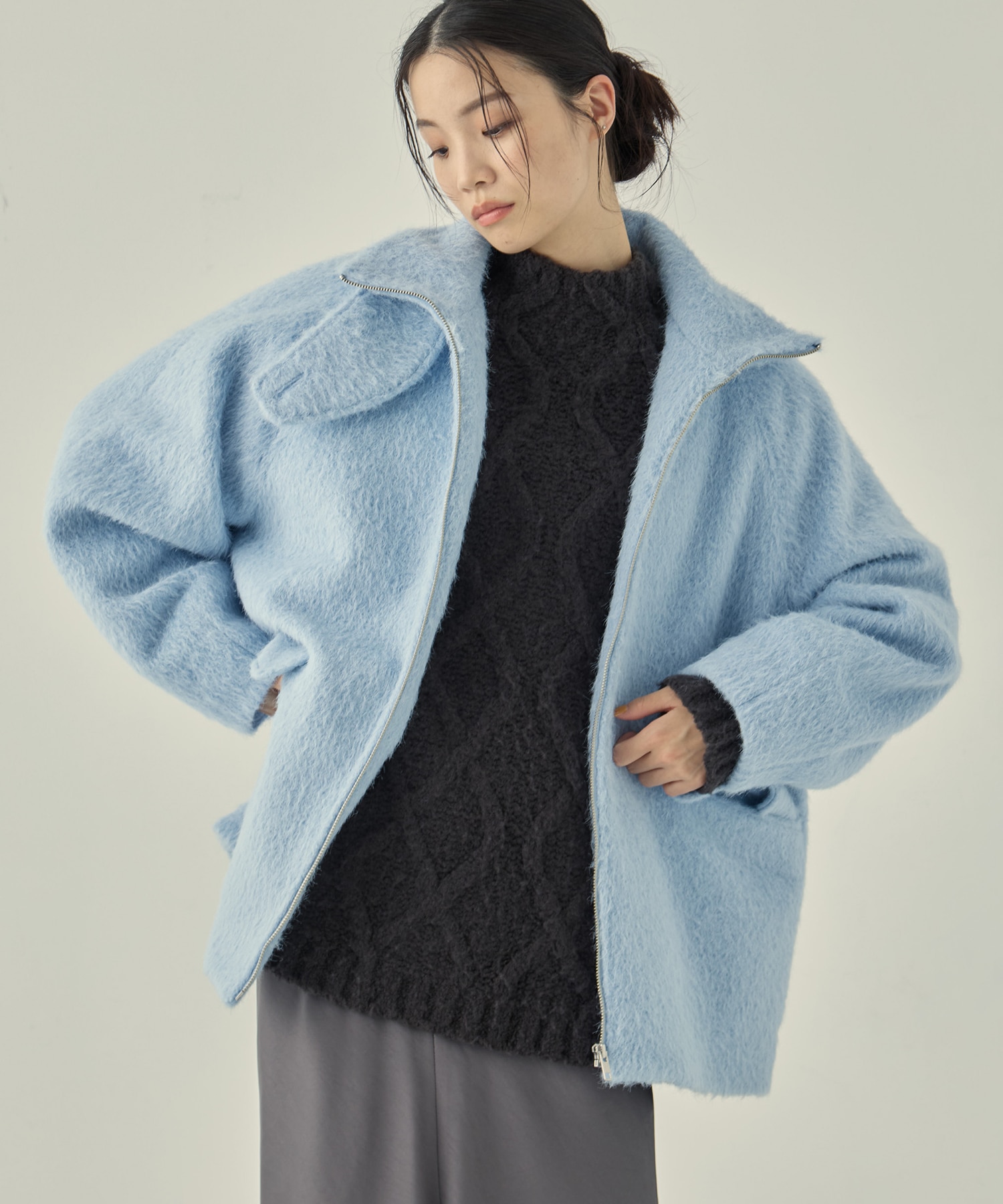 【WEB限定カラー】STAND COLLAR SHAGGY MIDDLE COAT STUDIOUS