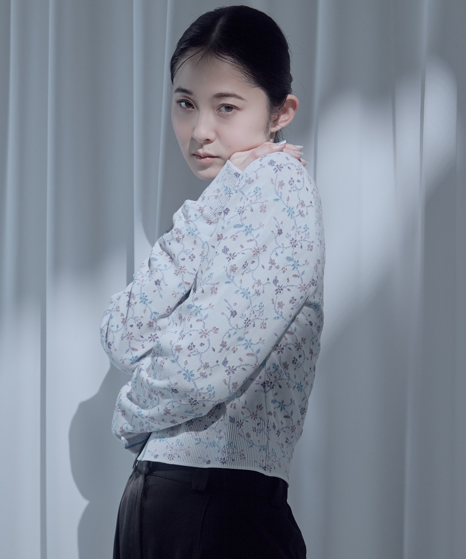 Floral Motif Glitter Knit Cardigan Mame Kurogouchi