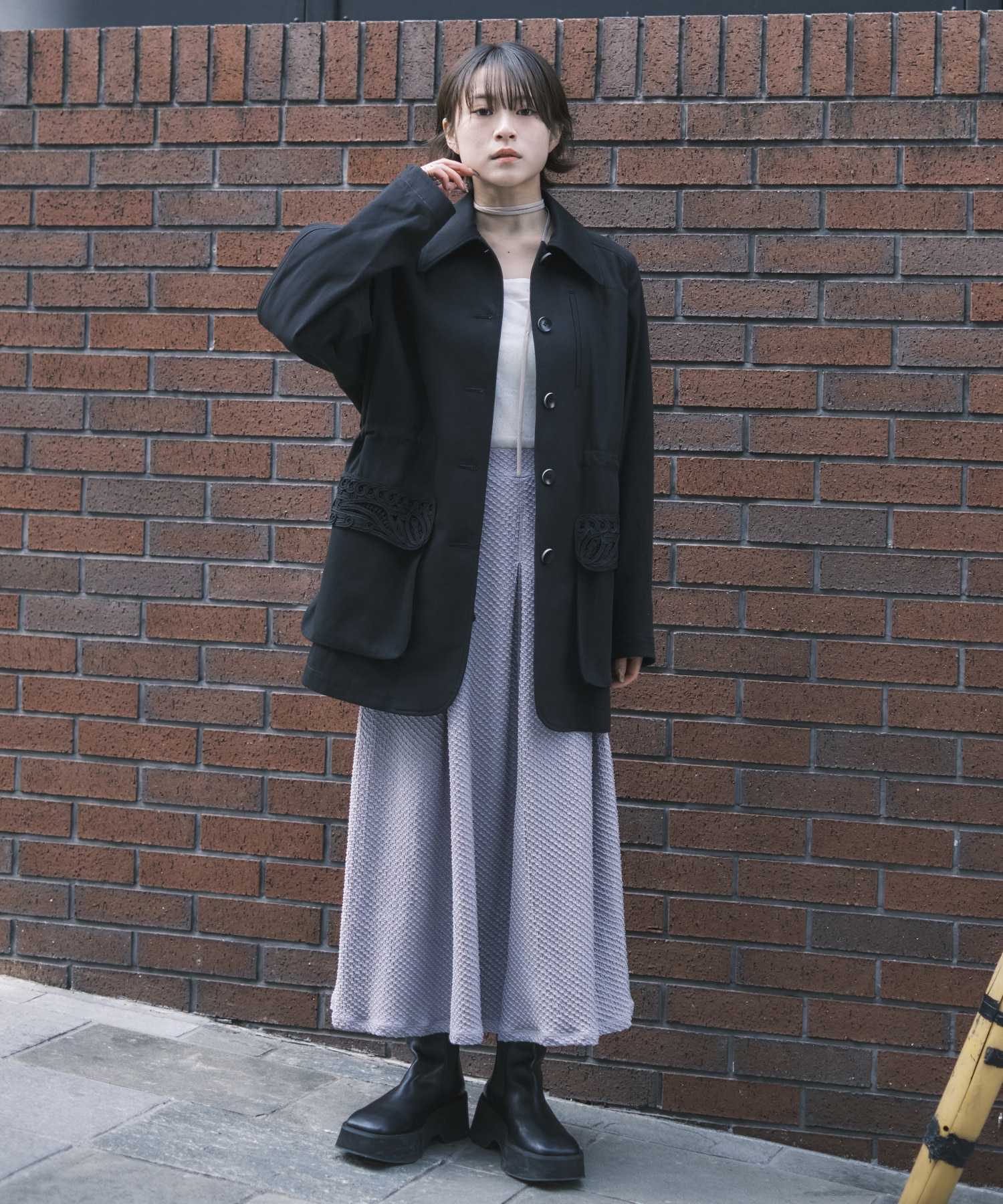 別注Cording Embroidery Detailed Middle Length Jacket Mame Kurogouchi