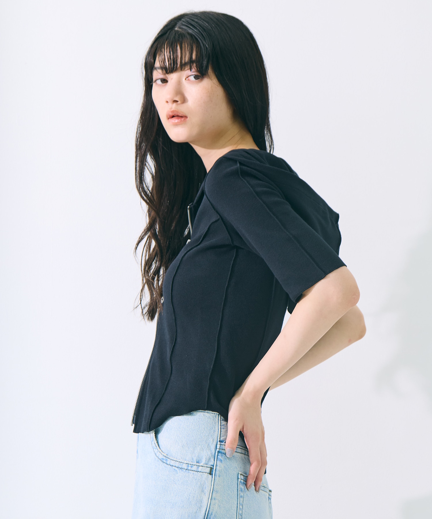 Zip Up Hoodie Rib Top STUDIOUS