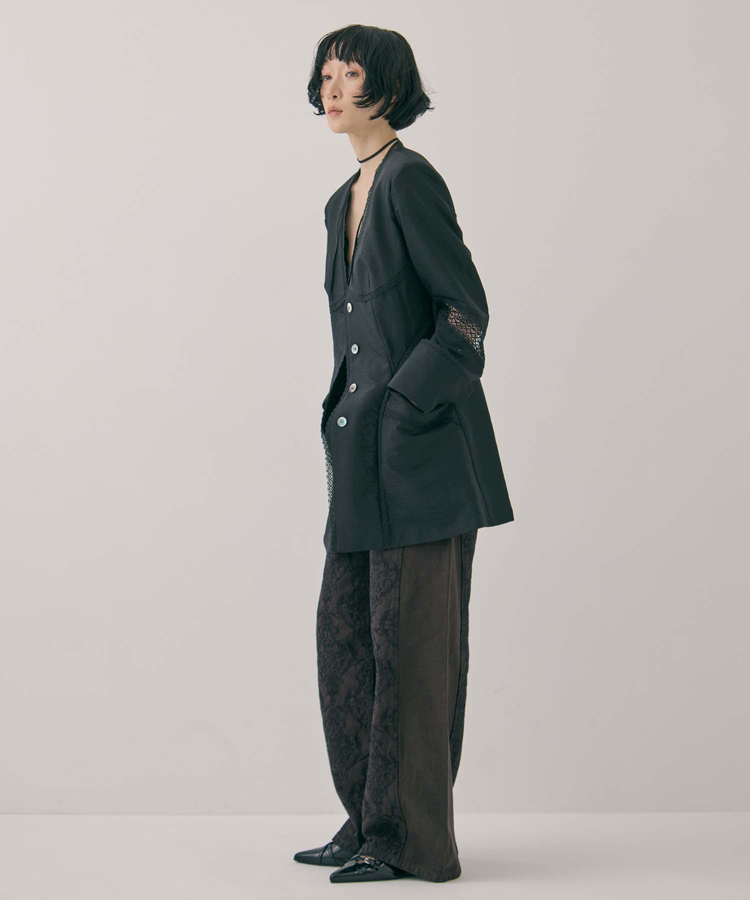 別注 DAMASK-PRINT DENIM CURVE-FIT HIGH-RISE JEANS FETICO