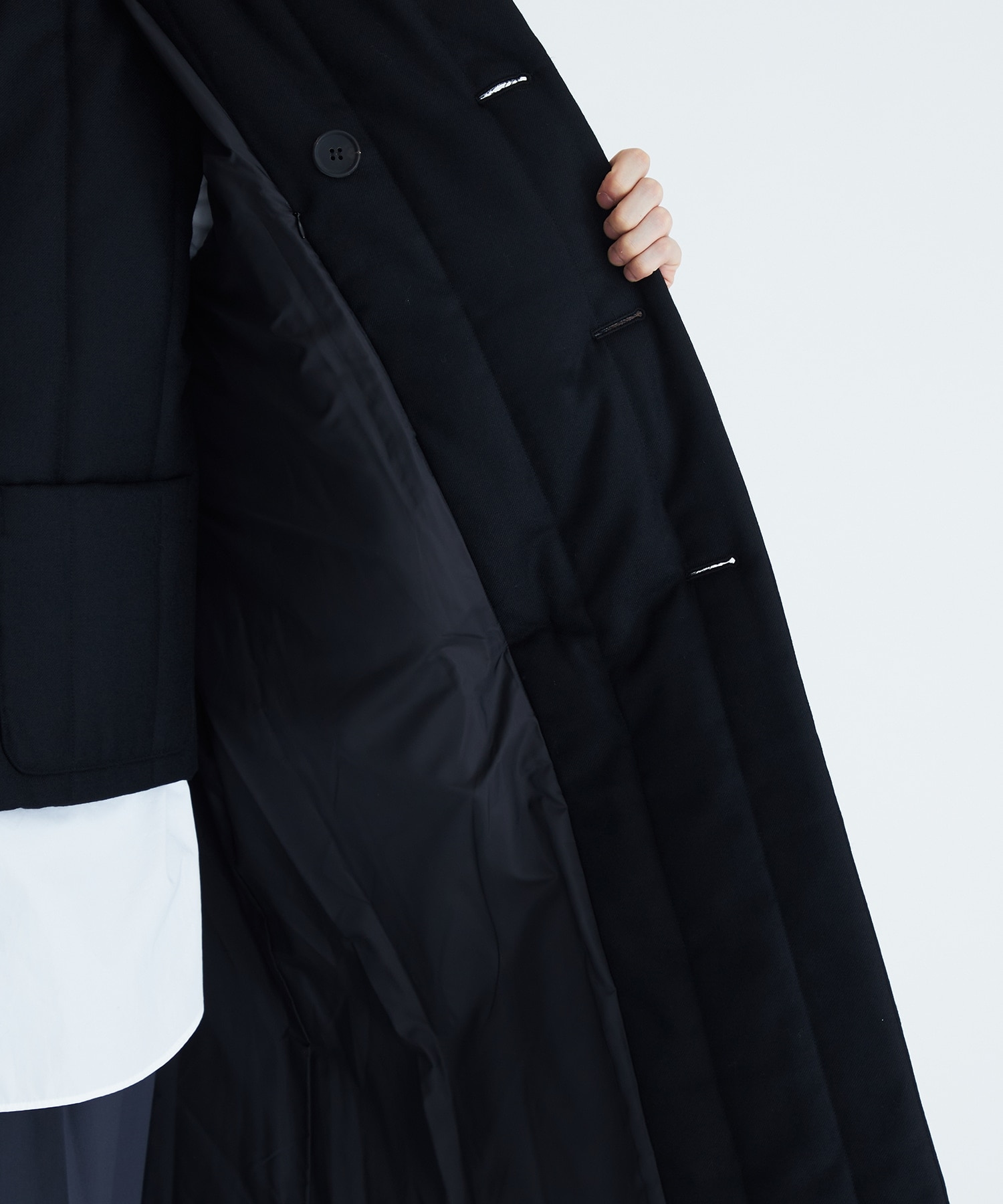 Wool Stripe Quilted Double-Breasted Coat | MATSUFUJI