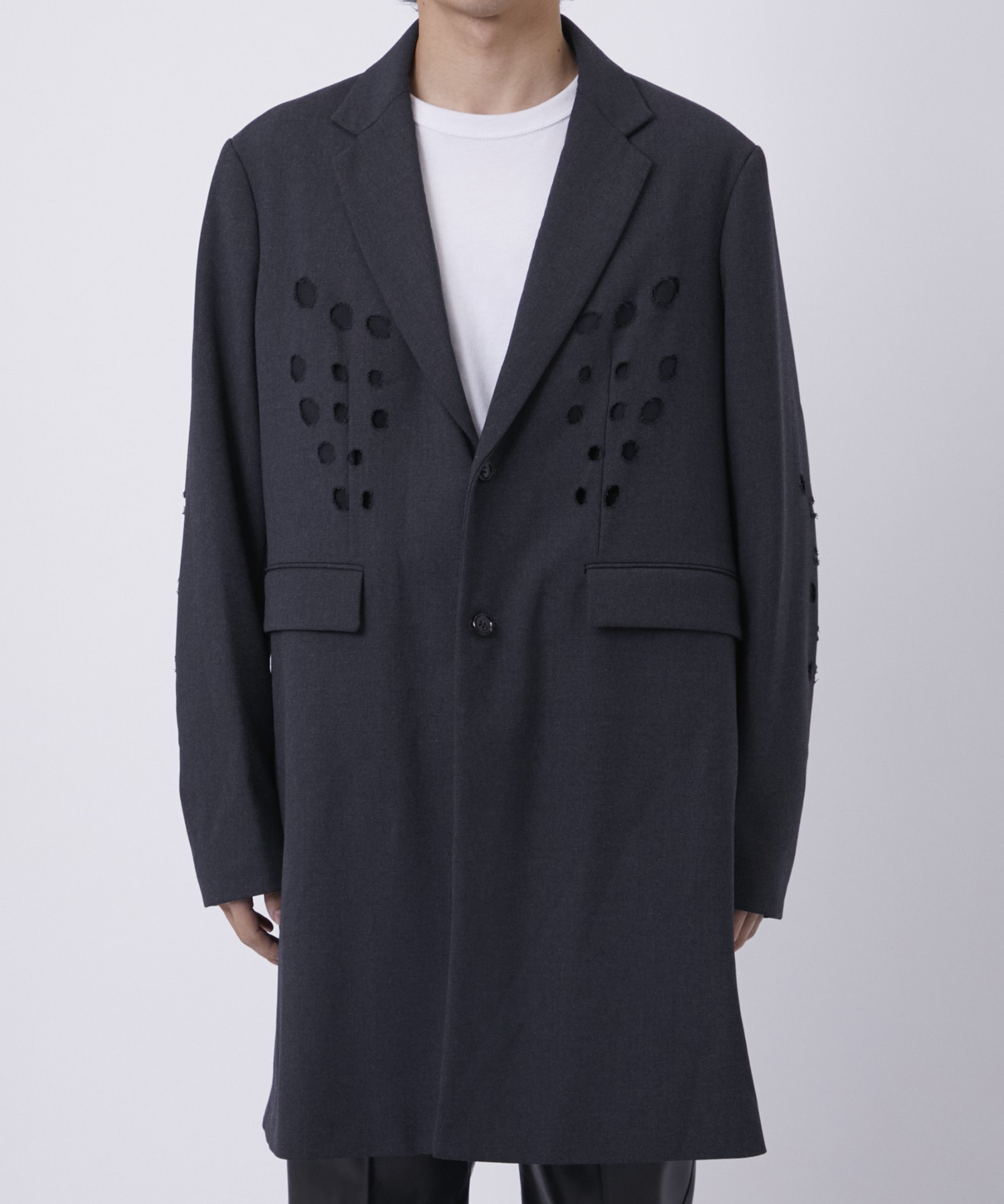 WOVEN CIRCLE BROCKEN LONG JACKET ALMOSTBLACK